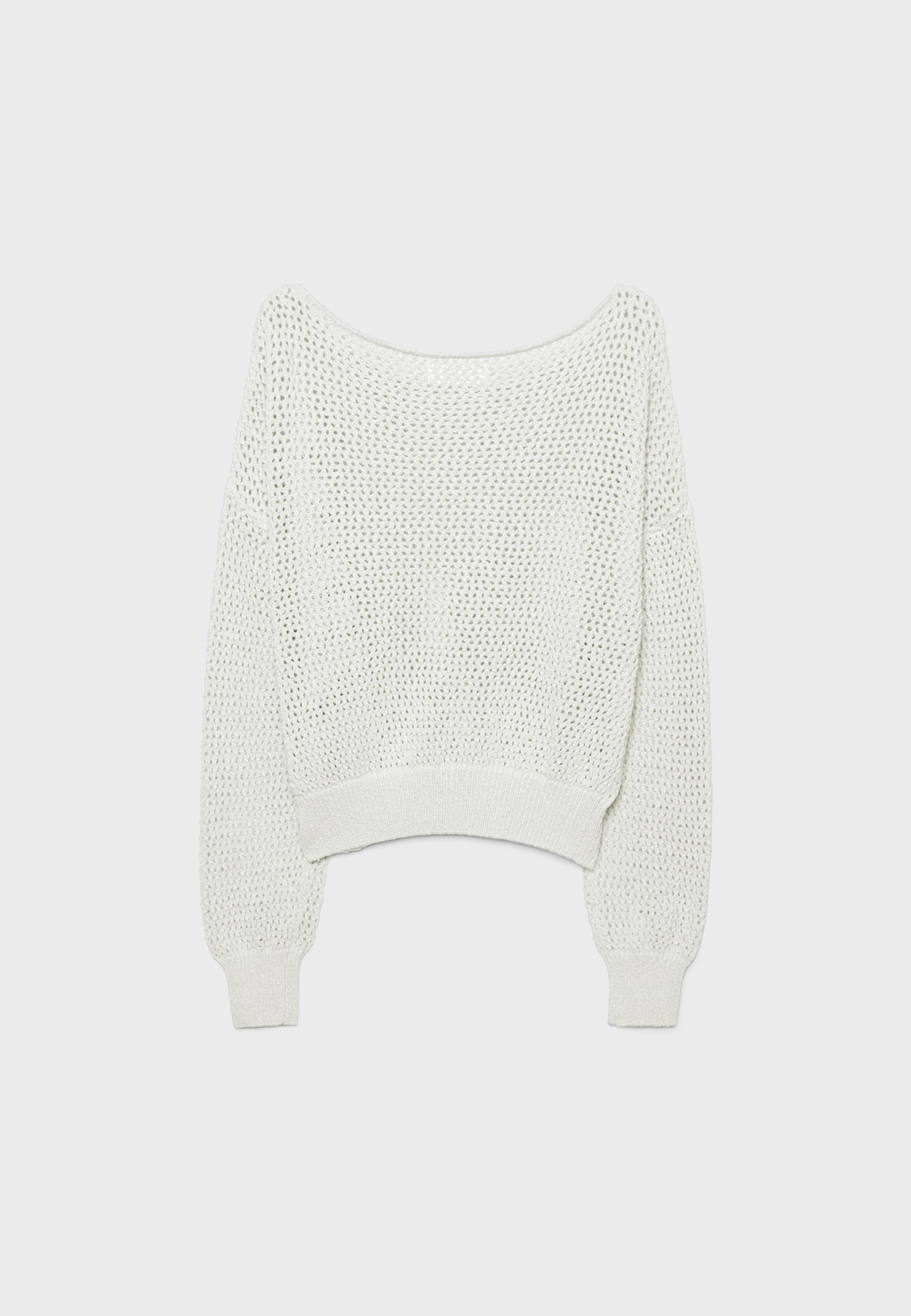 Mesh knit boat neck jumper — Ecru