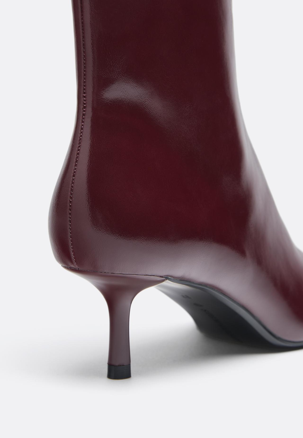 Leather effect kitten heel ankle boots — BURGUNDY 