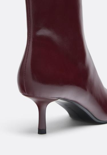 Leather effect kitten heel ankle boots — BURGUNDY  4
