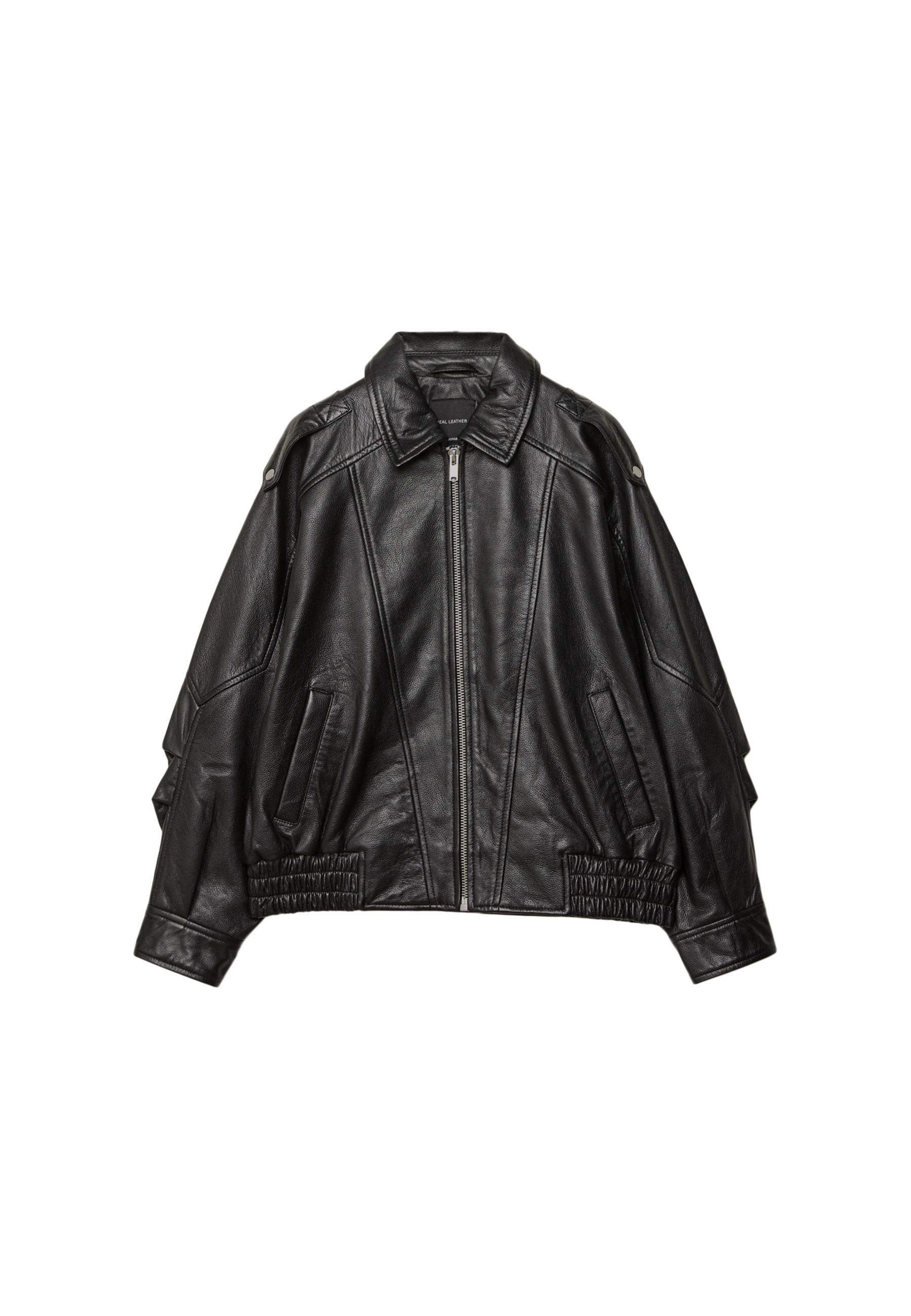 Oversize leather jacket — Black