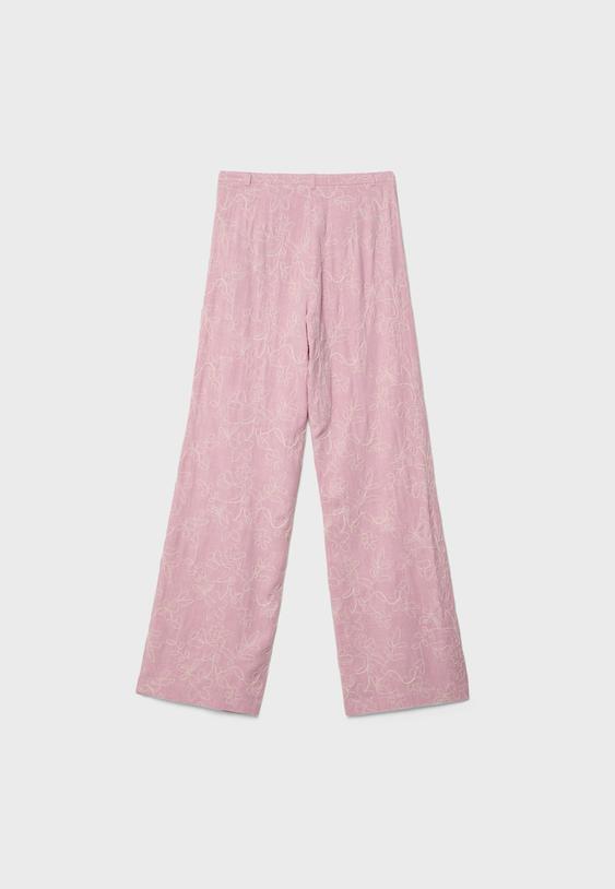 Keten karışımlı işlemeli straight fit pantolon_1