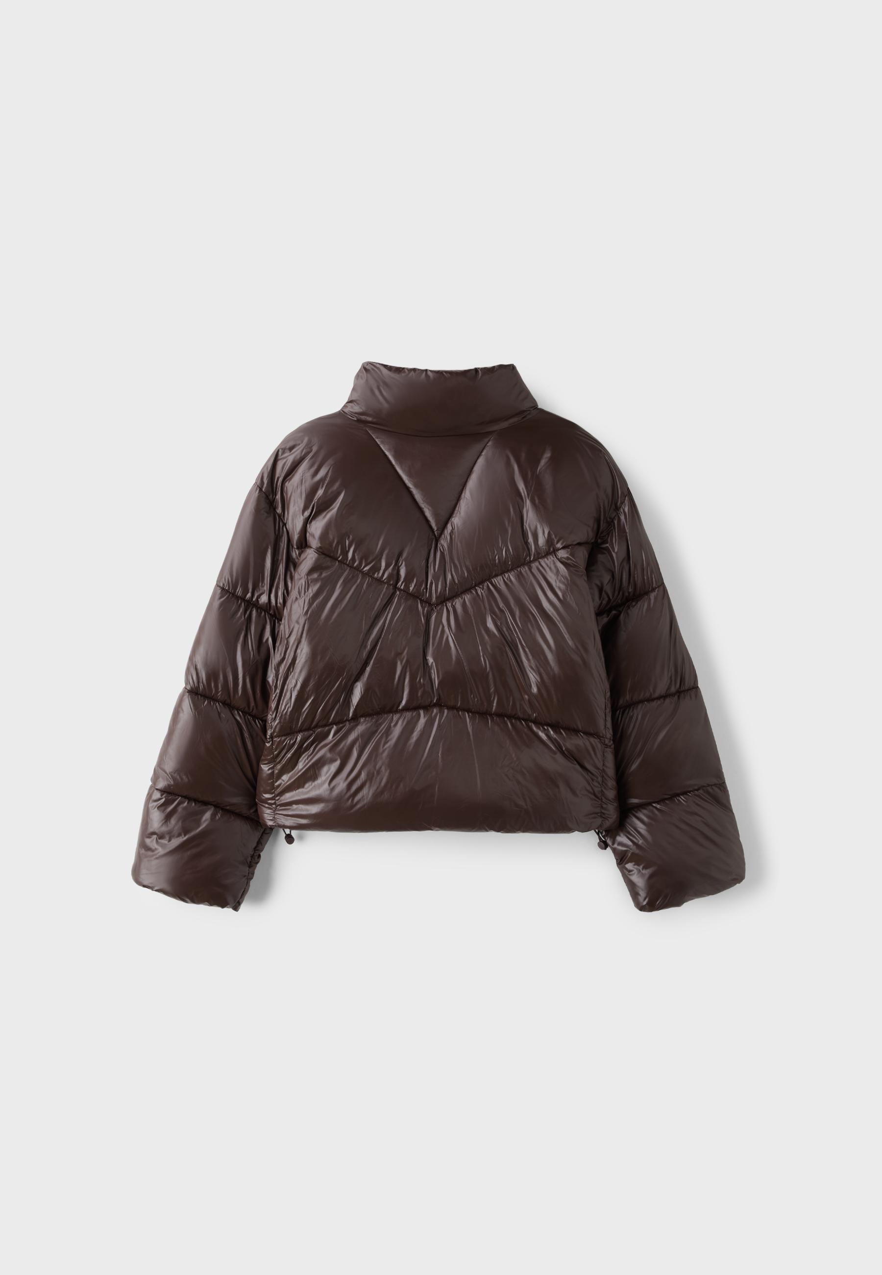 High-neck cropped puffer jacket — Brown