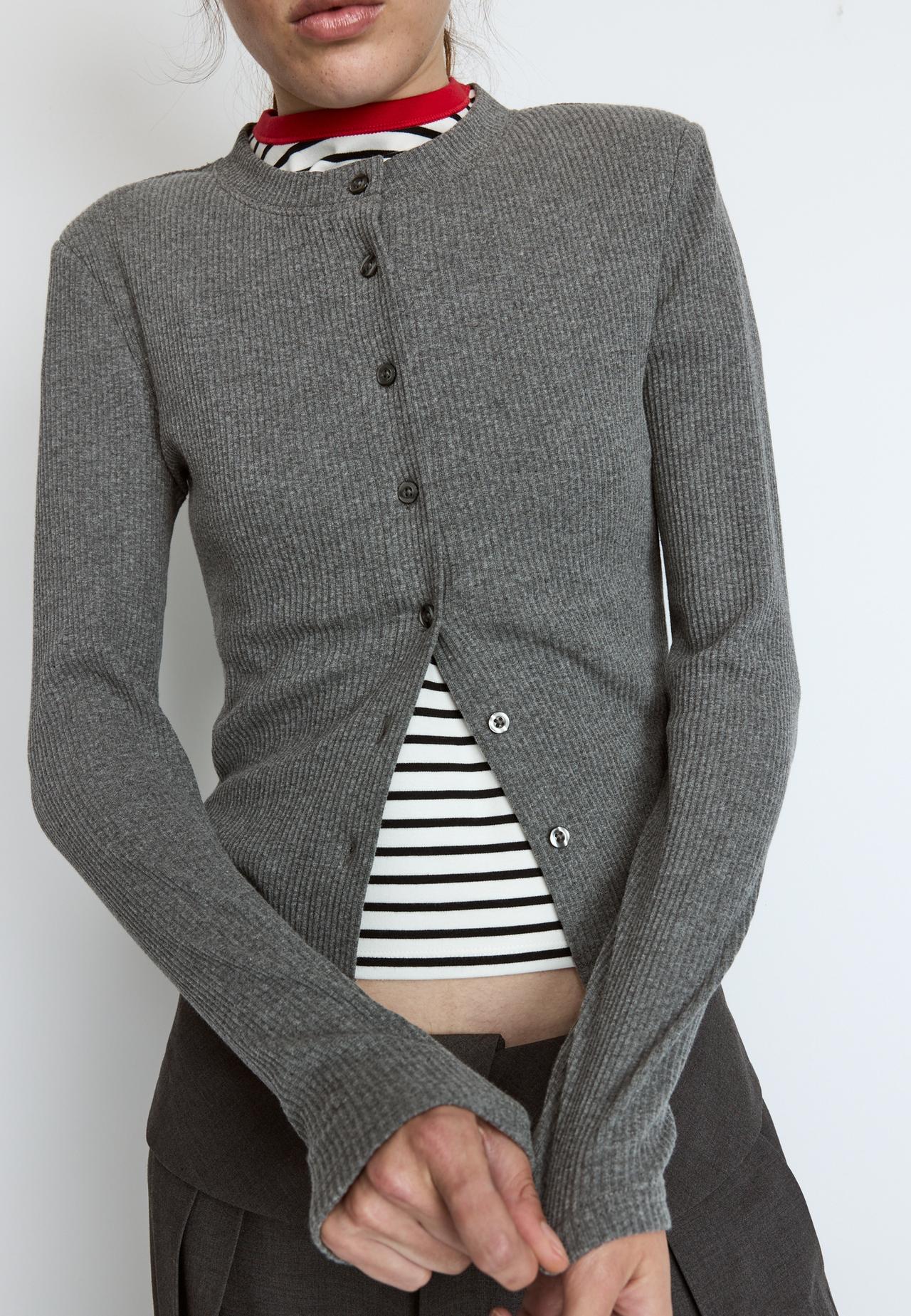 Knit cardigan with padded shoulders — Dark grey
