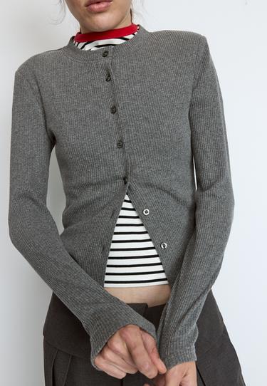 Knit cardigan with padded shoulders — Dark grey 4
