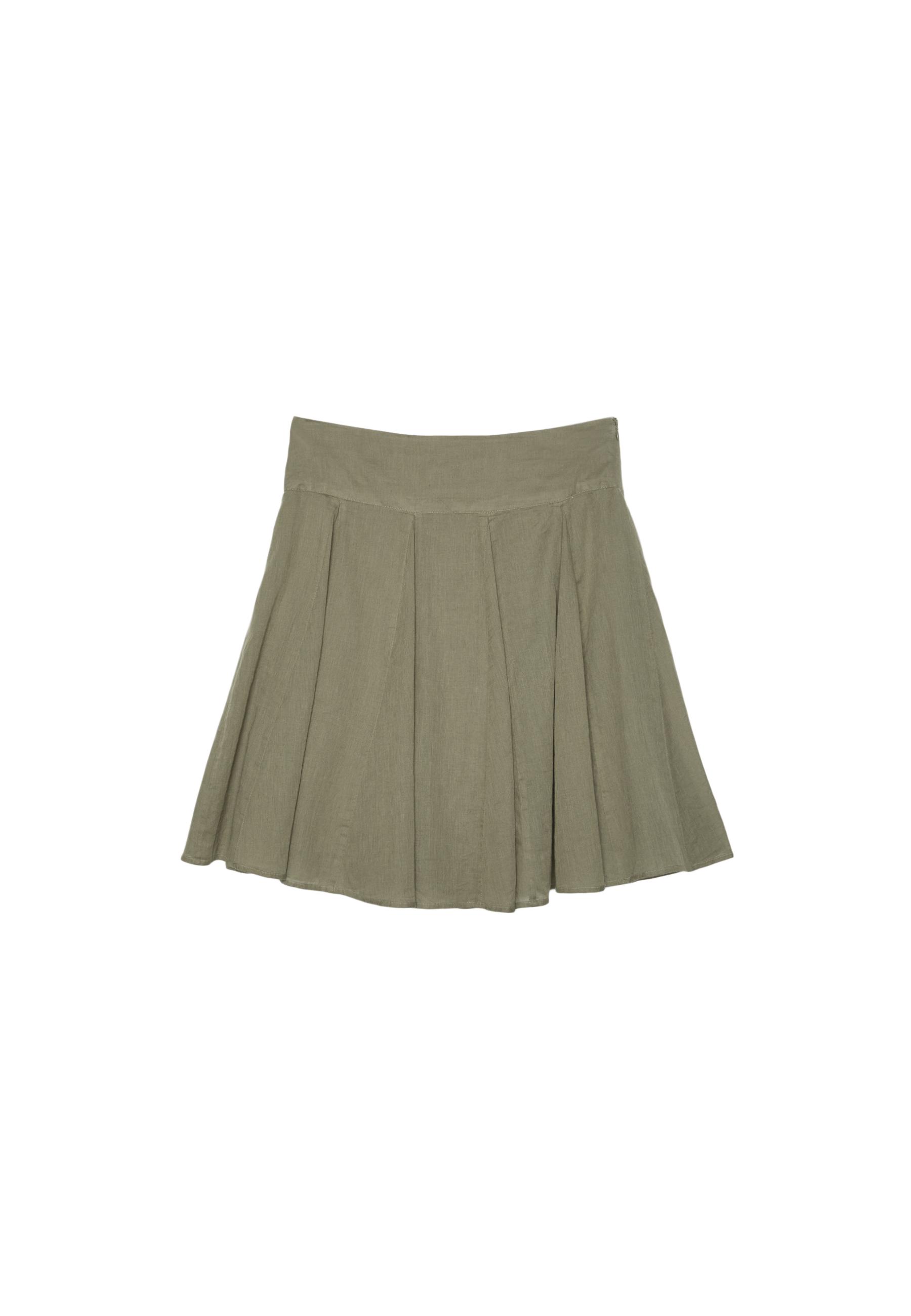 Midi skirt with box pleats — Khaki