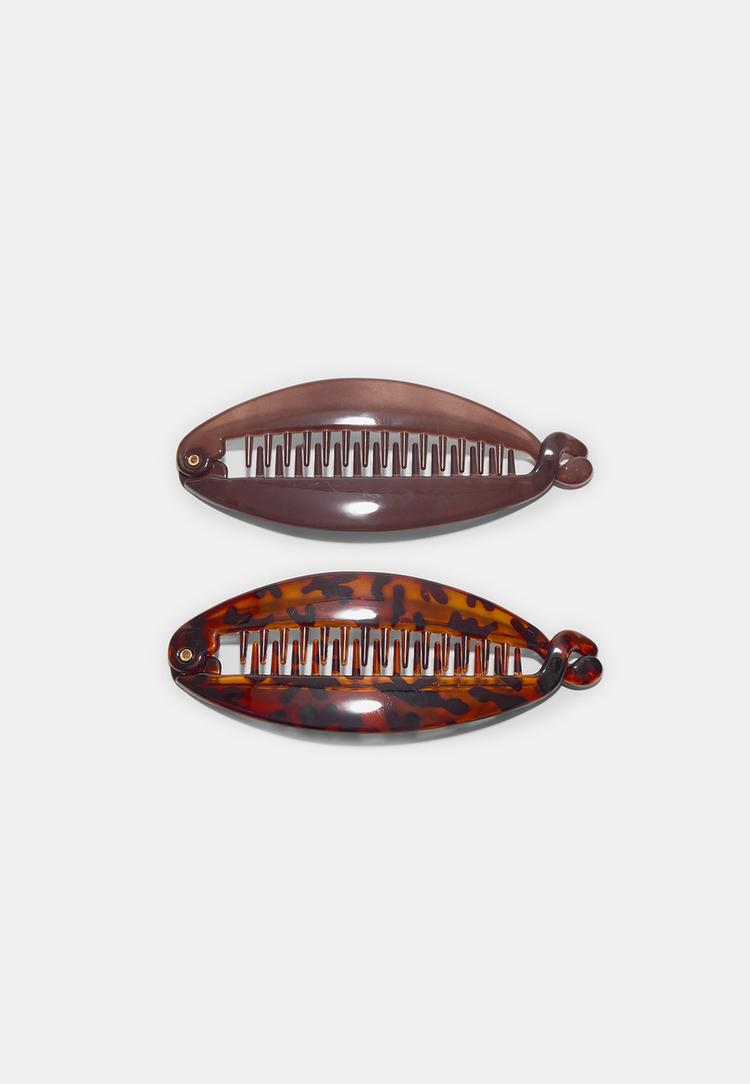 Stradivarius Σετ 2 Κλιπ Μπανάνα Καφέ Os