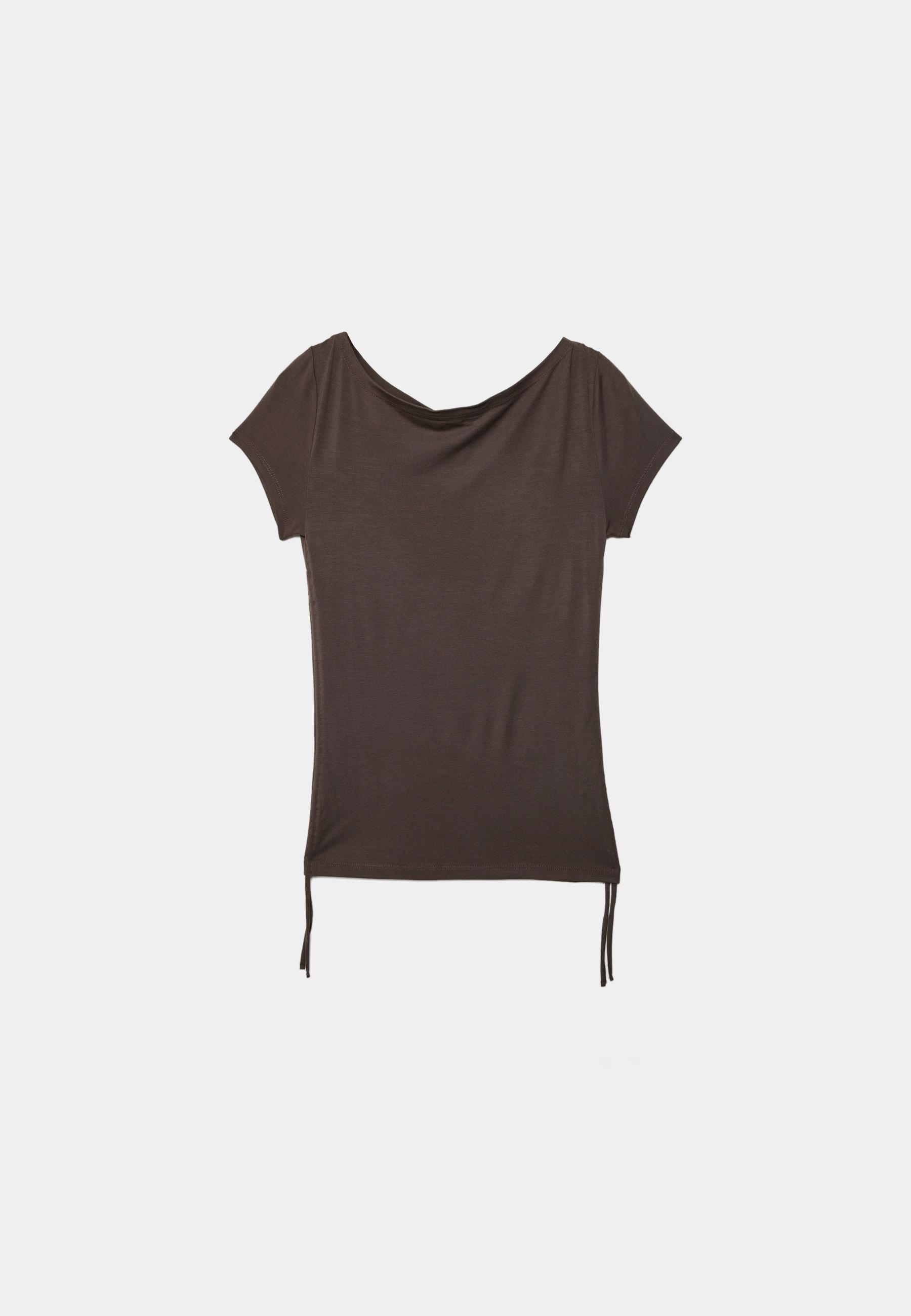 Short sleeve T-shirt with side ruching — Brown