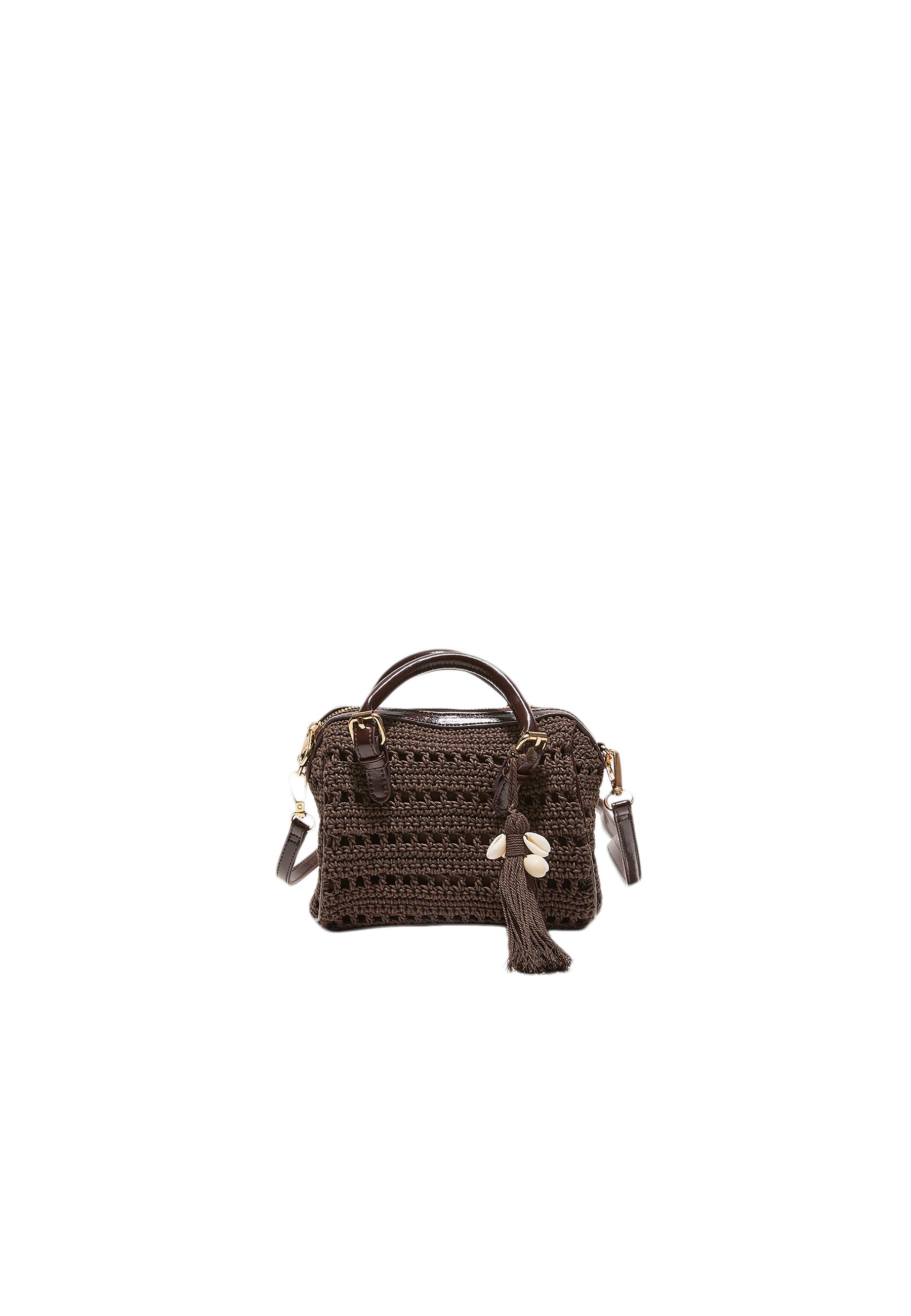Round crochet tote bag — Brown