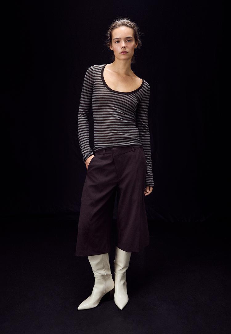 Stradivarius Basic trui van wol en zijde met ronde hals  Bruin XS