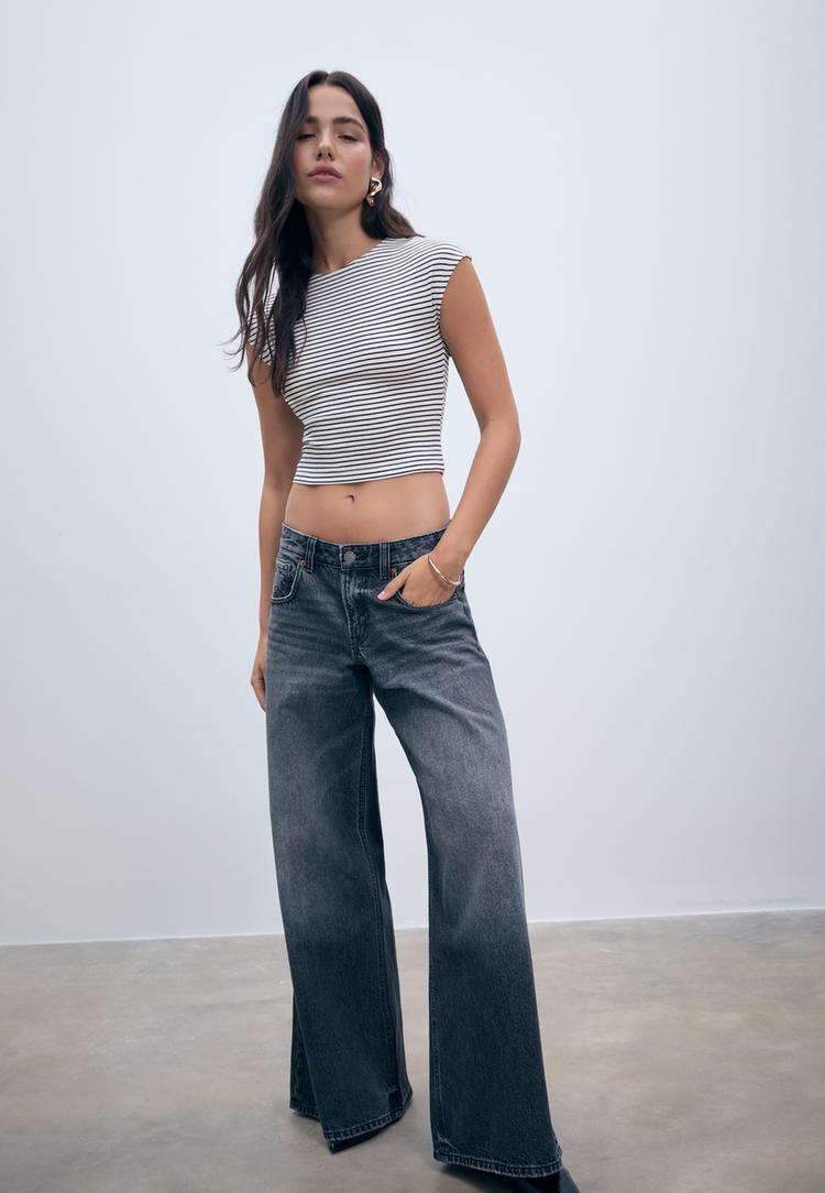 camiseta ajustada basica crop rayas