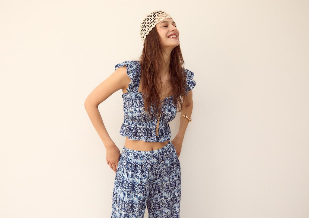 Flowing printed top with ruffles