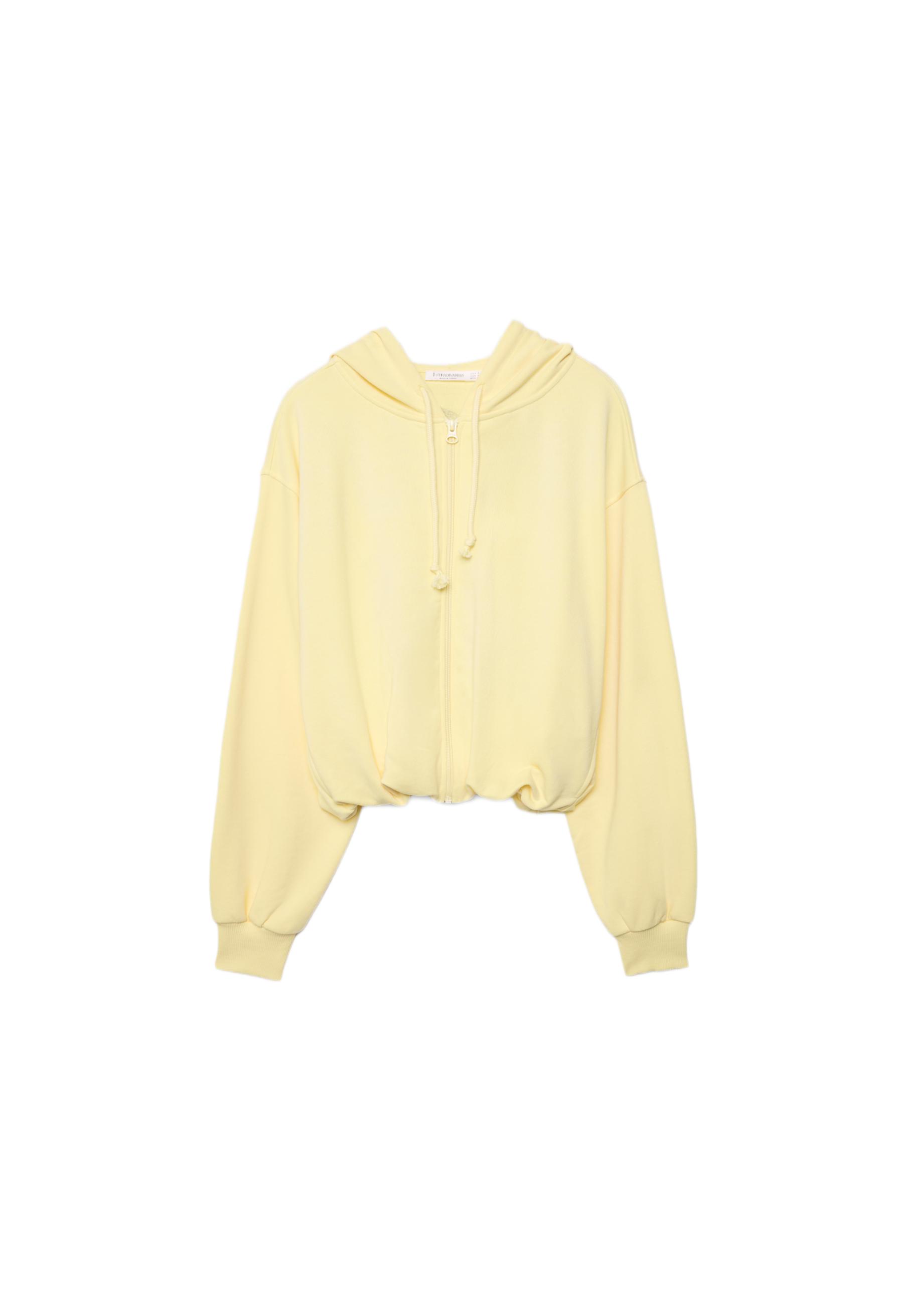 Printed Hooded Bomber Sweatshirt — Pastel yellow