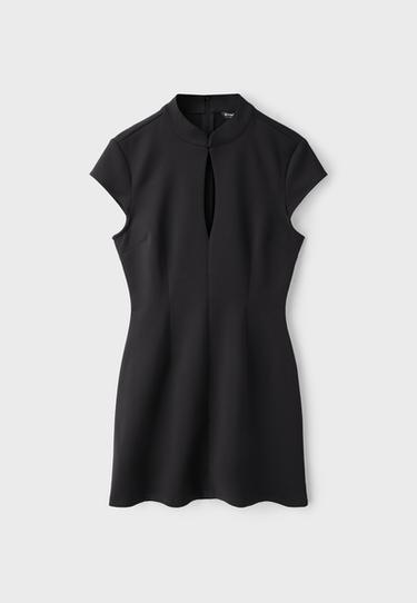 Short stand collar dress — Black 7