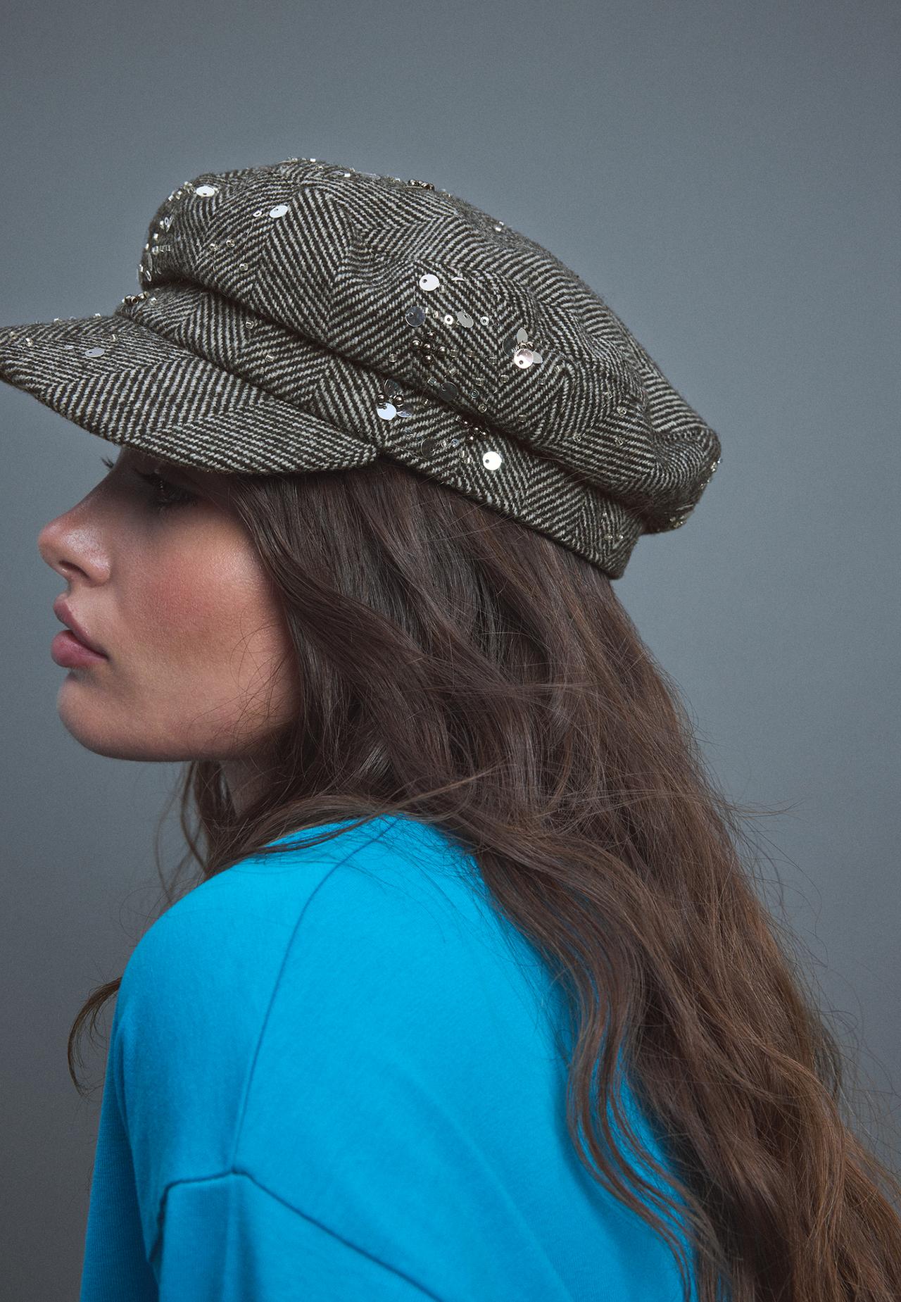 Rhinestones sailor cap — Grey melange