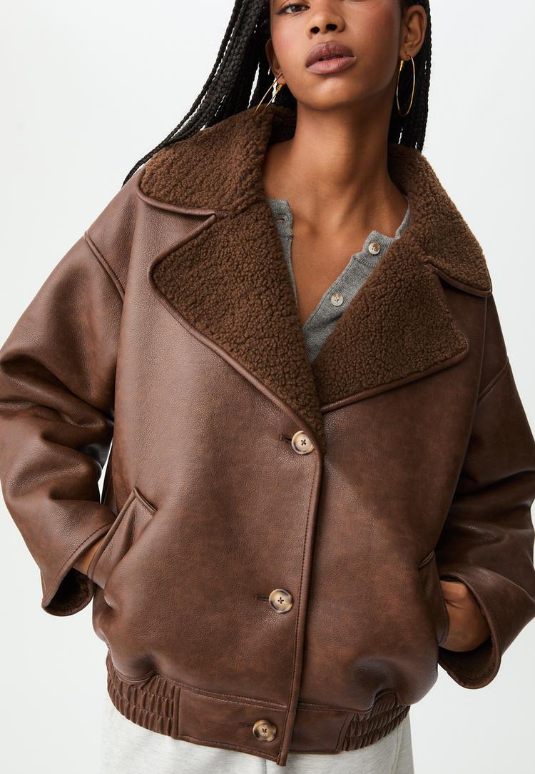 regular fit faux leather jacket
