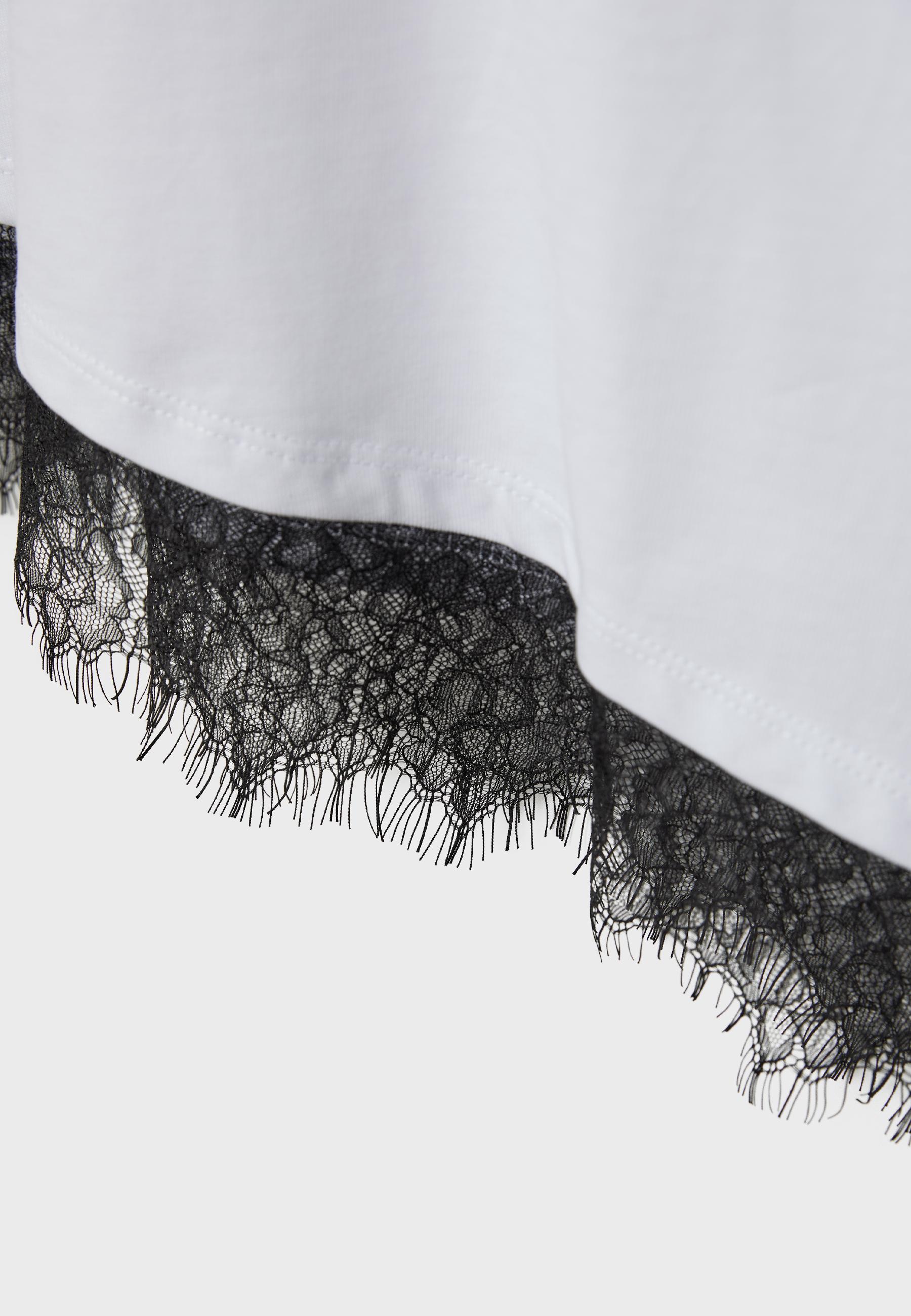 Short sleeve T-shirt with lace hem — White