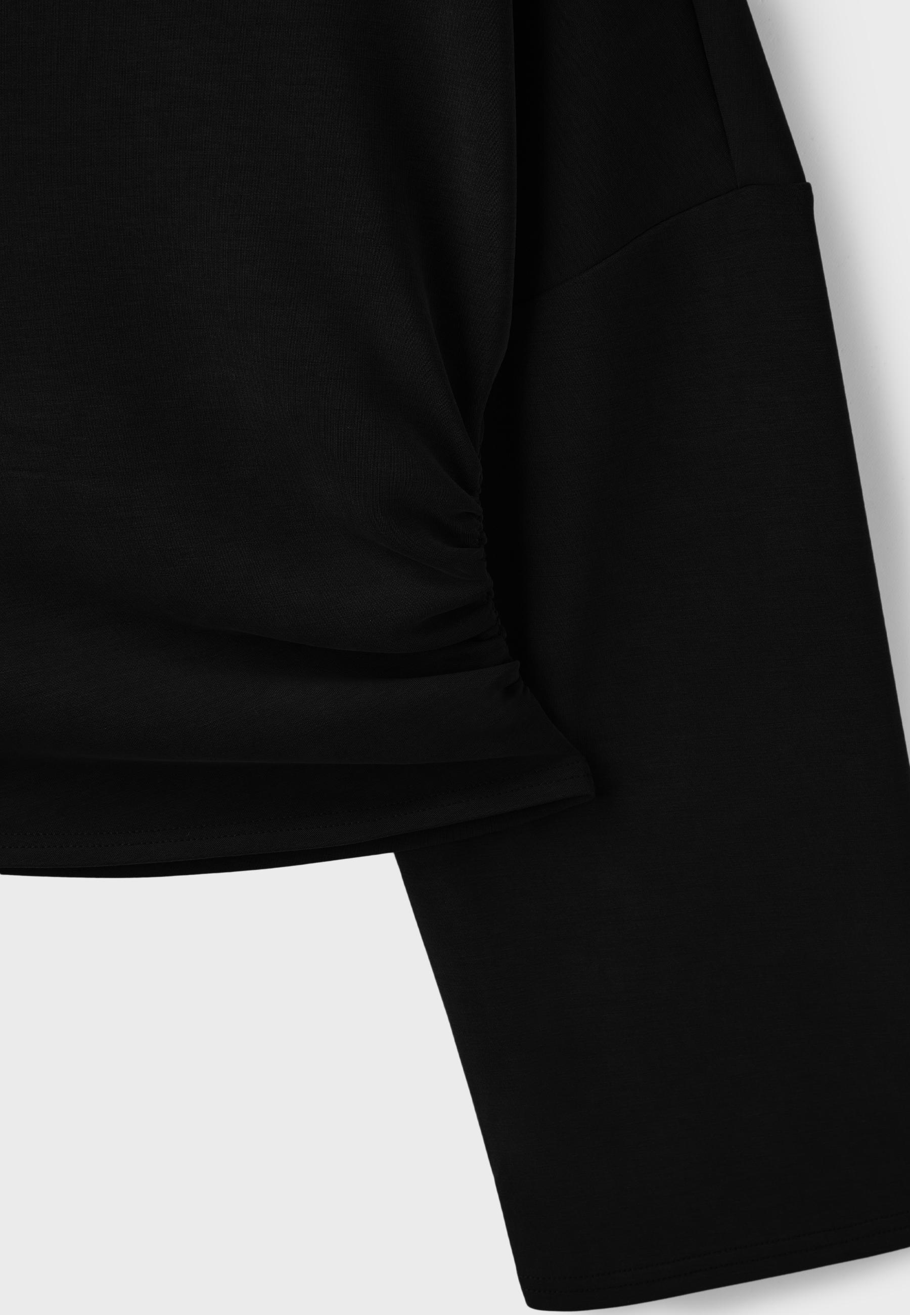 Soft-touch ruched asymmetric sweatshirt — Black