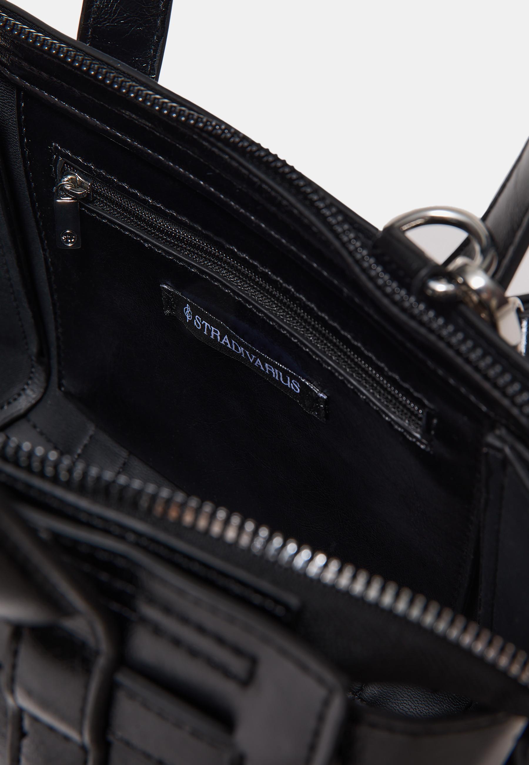 Mini tote bag with buckle — Black