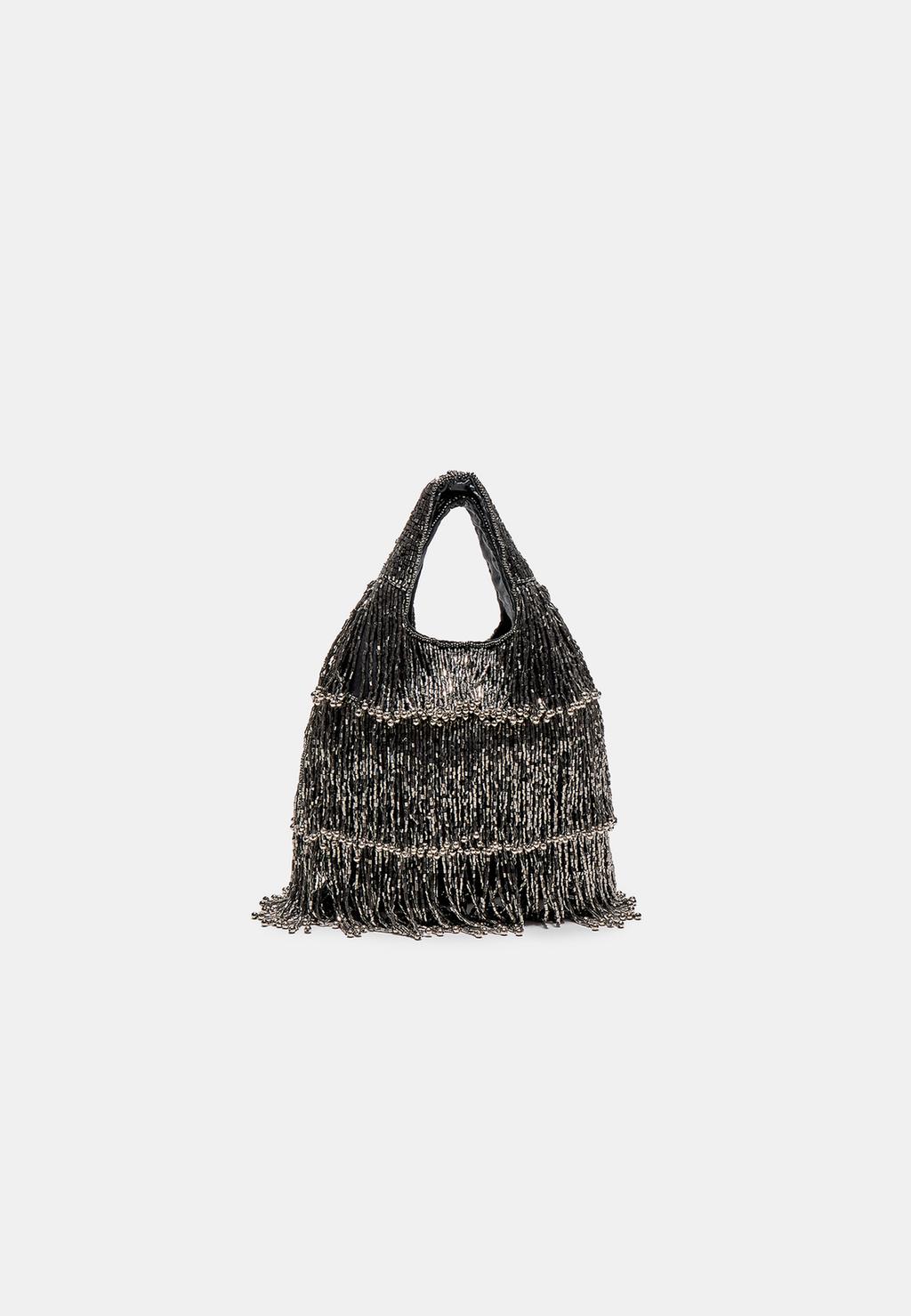 Fringed bag with beads