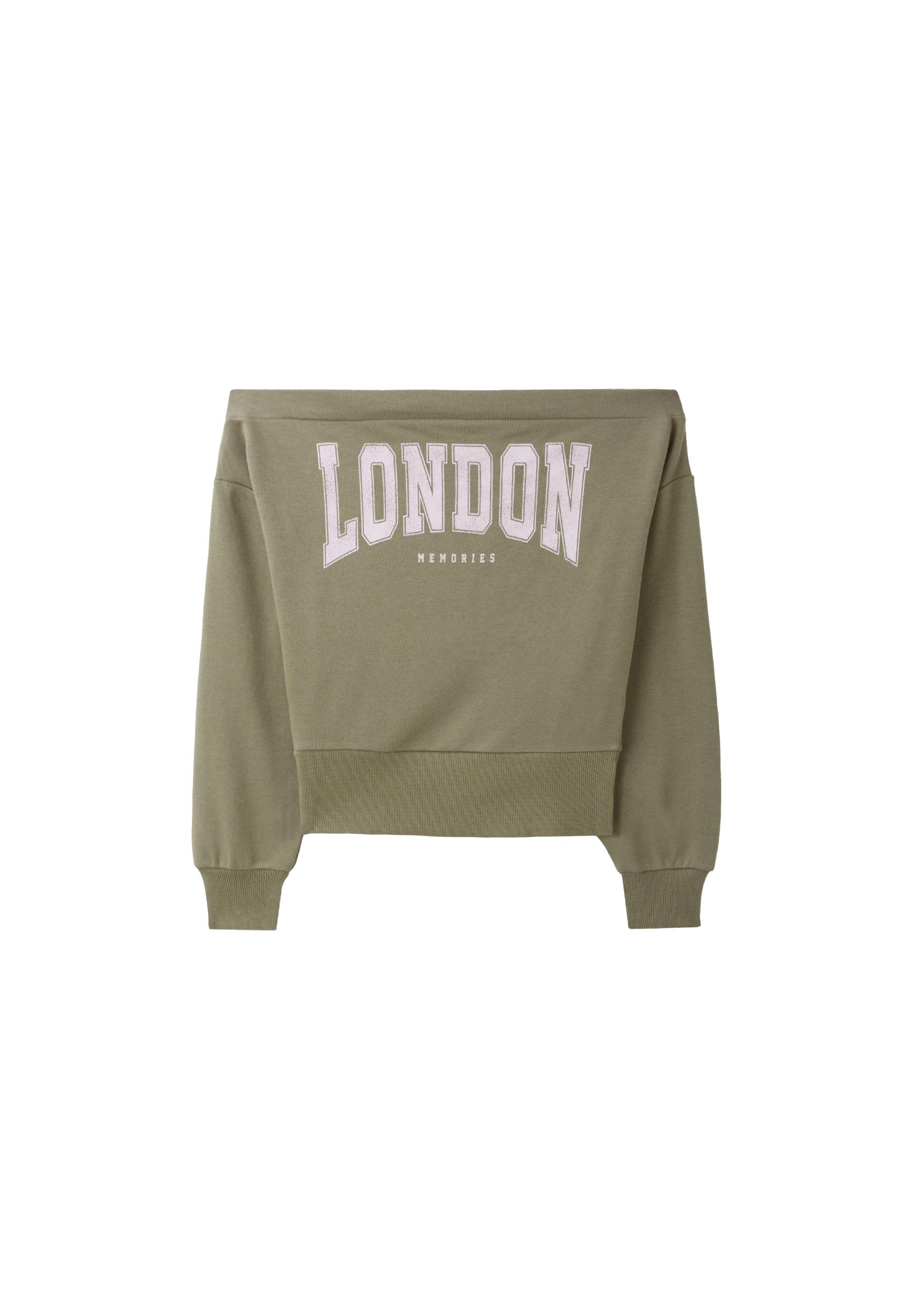 Cropped boat neck sweatshirt — Khaki
