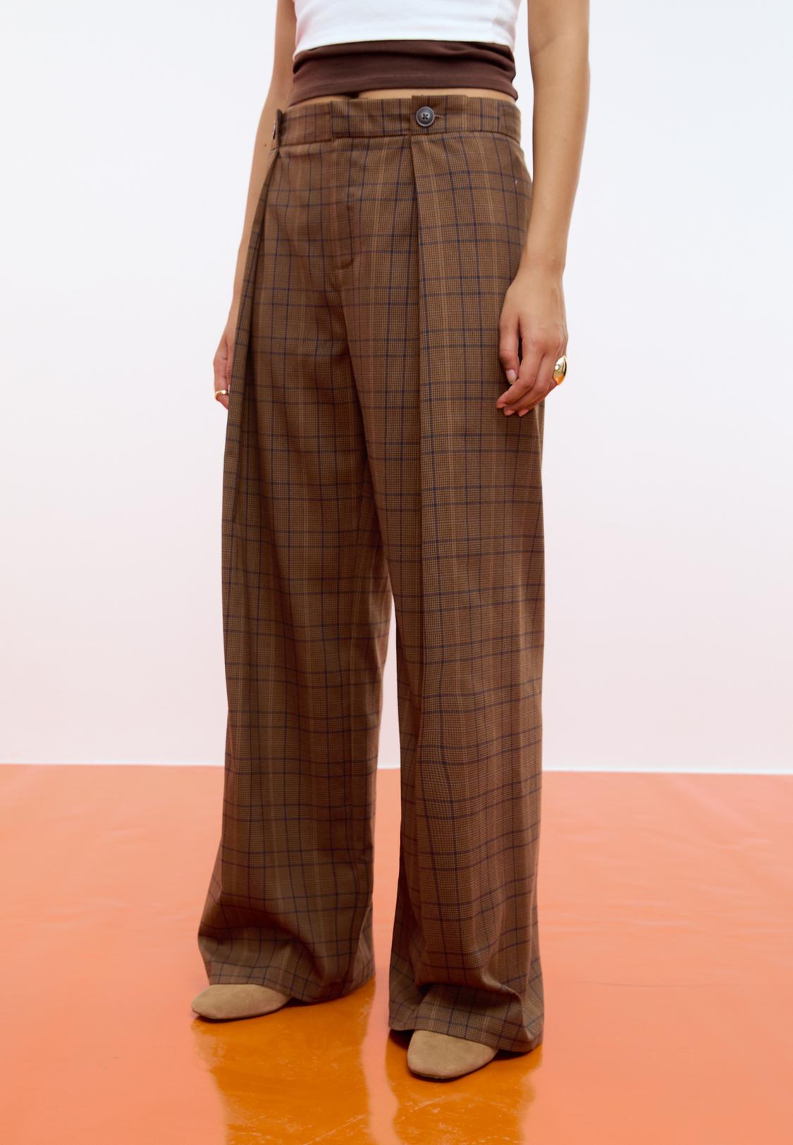 Checked smart trousers with darts