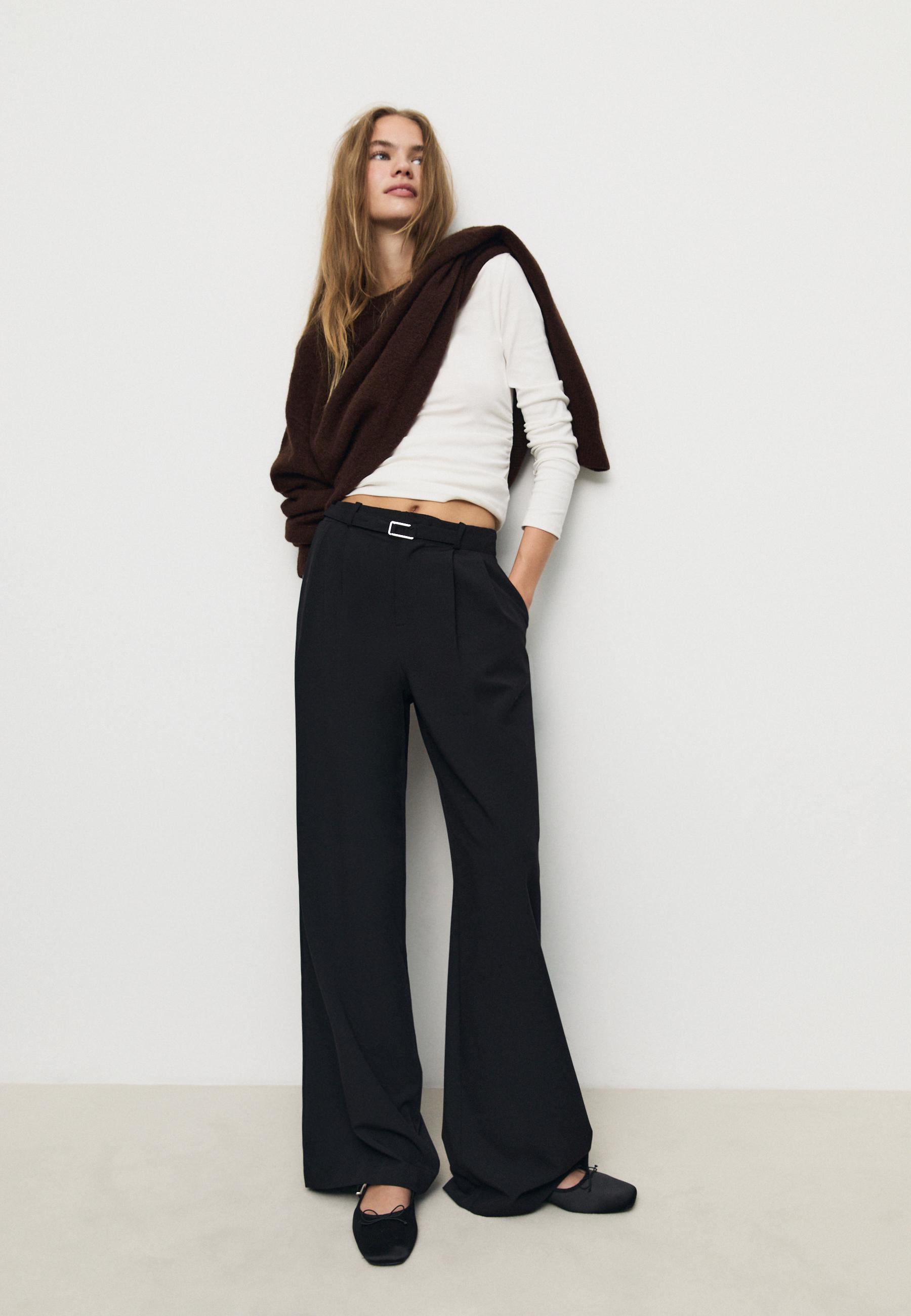 Smart wide-leg trousers with buckle detail - Women's fashion