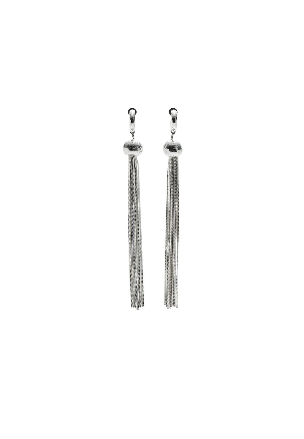 Pendientes largos aros y pompón metálico