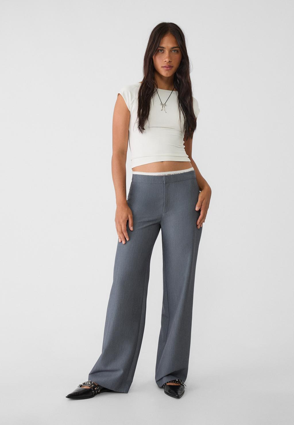 Smart straight-leg trousers with lace waistband