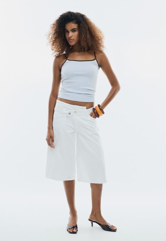 Stradivarius B07 Τοπ Με Τιράντες Και Ριμπ Ύφανση Σιέλ S