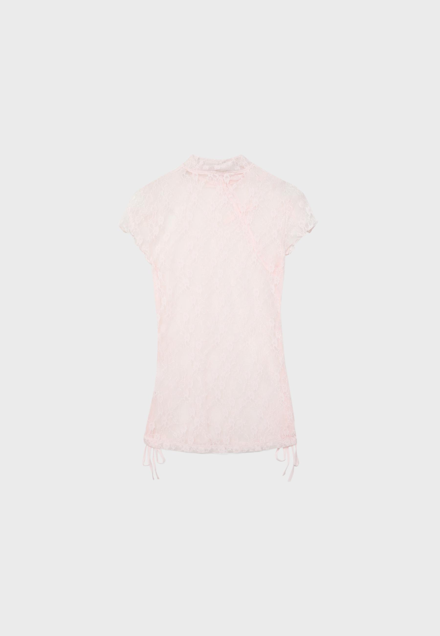 Short sleeve lace T-shirt — Pastel pink