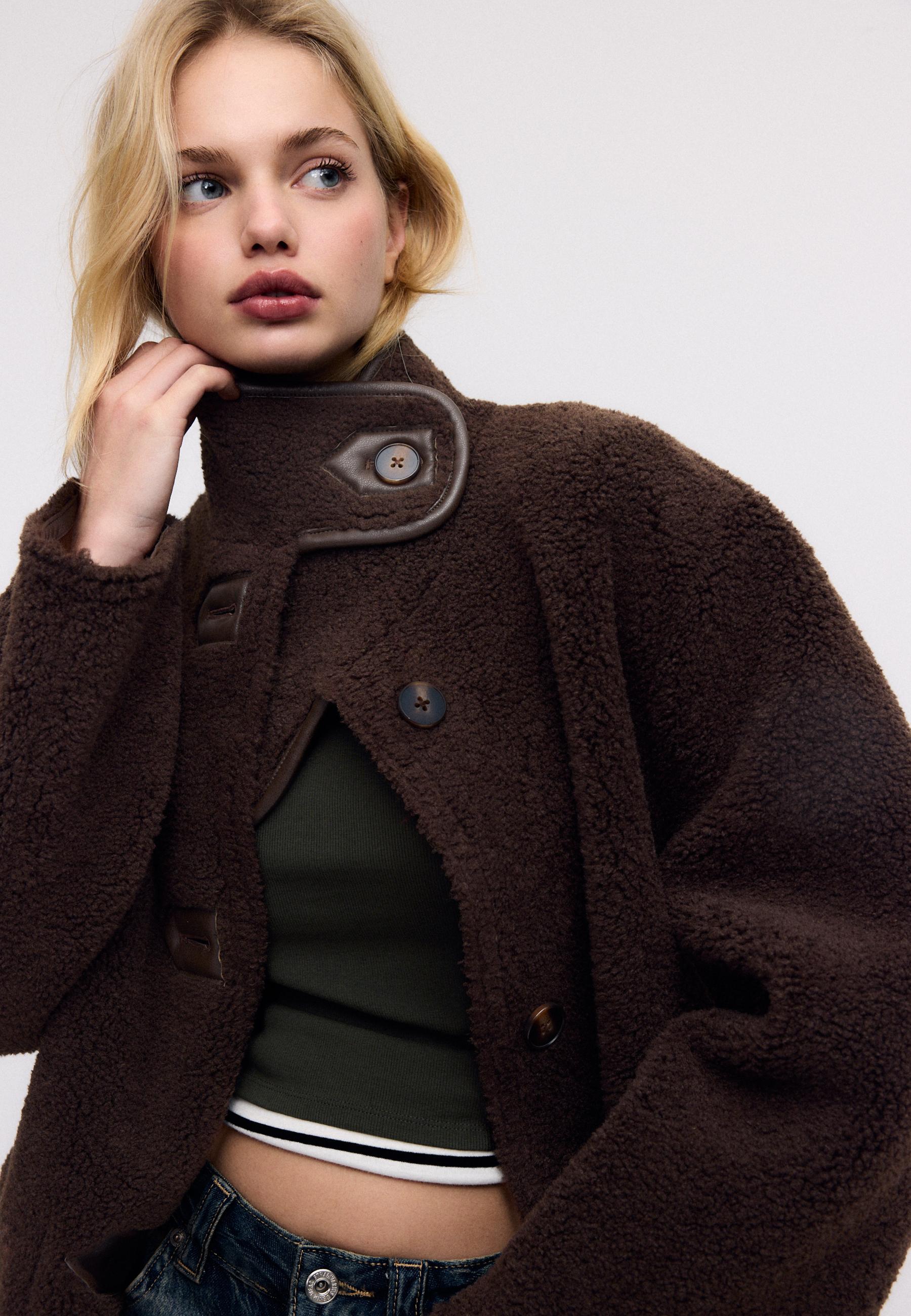 Long reversible double-faced coat — Brown