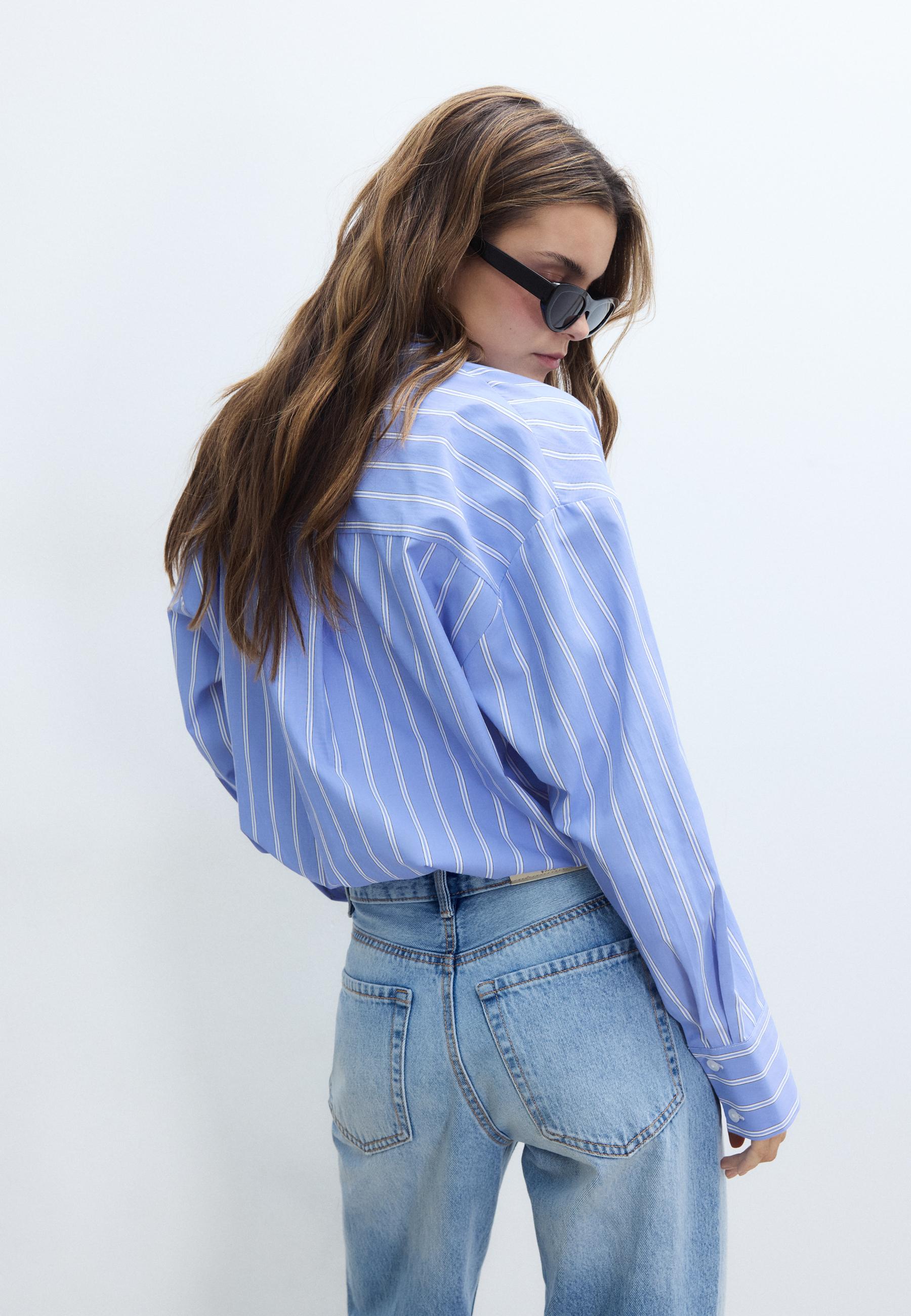 Balloon shirt in two materials — Sky blue