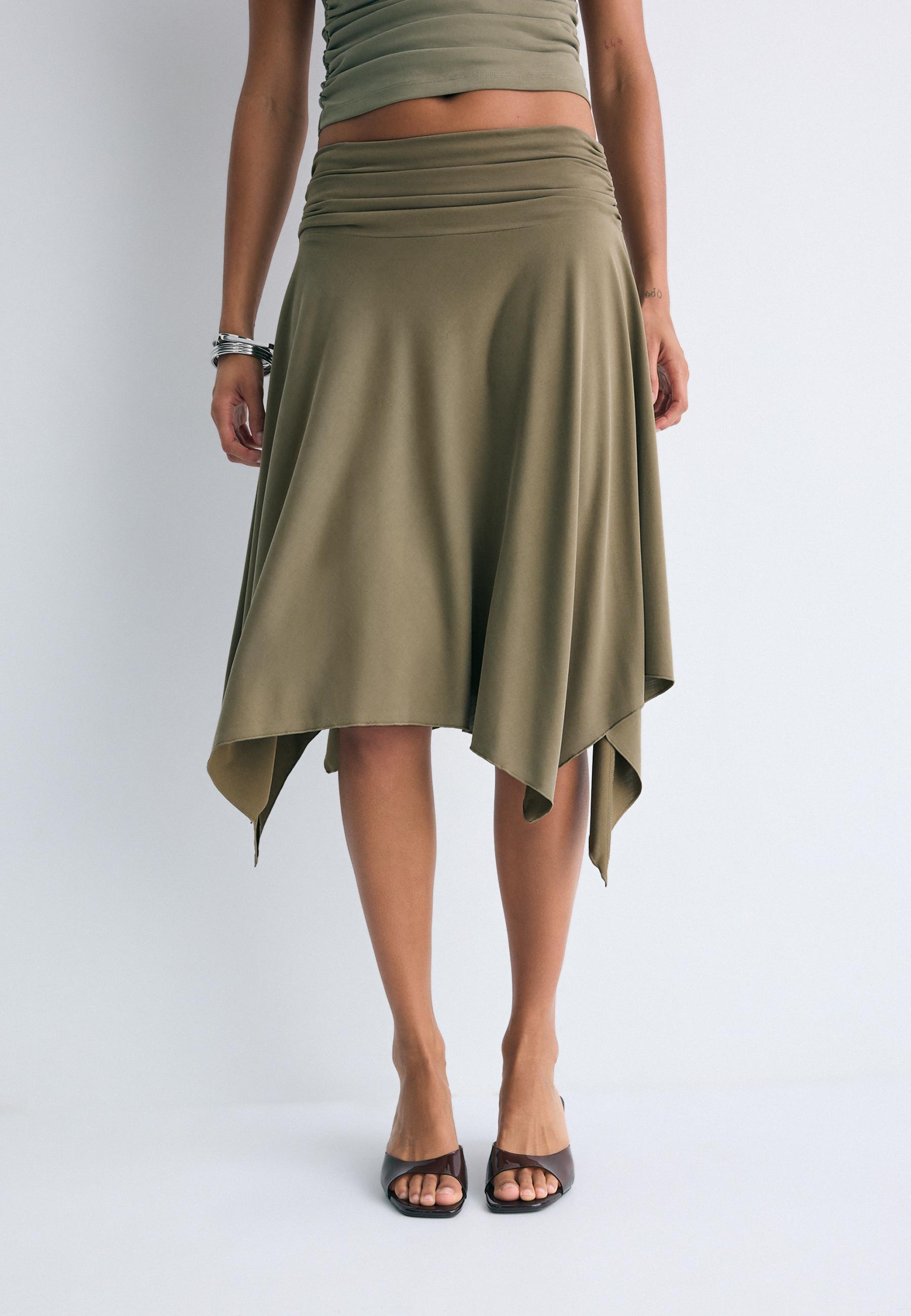 Asymmetric midi skirt — Khaki