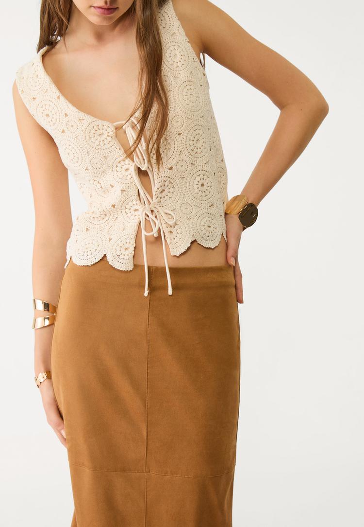 falda midi efecto ante