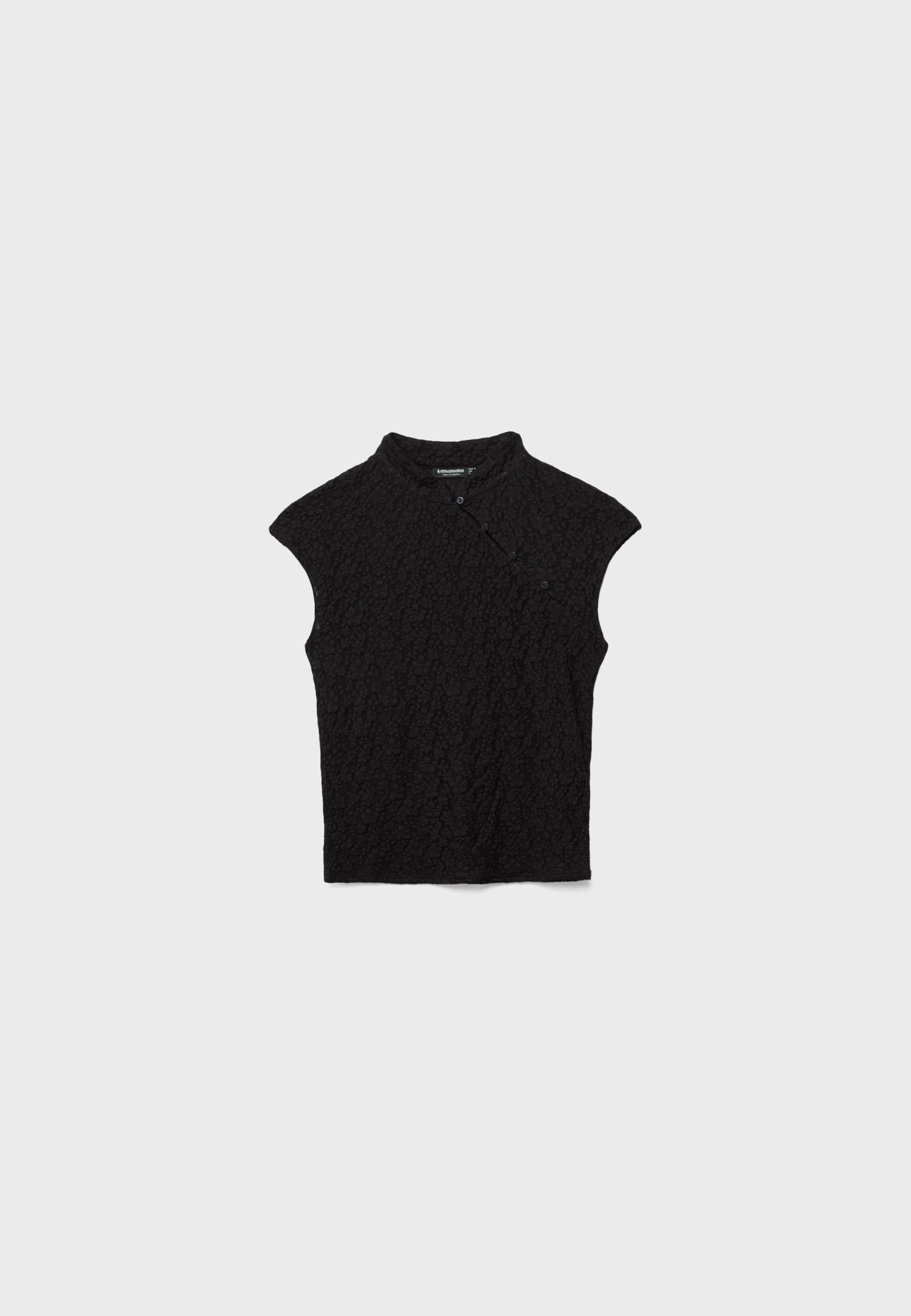 Lace stand collar top — Black