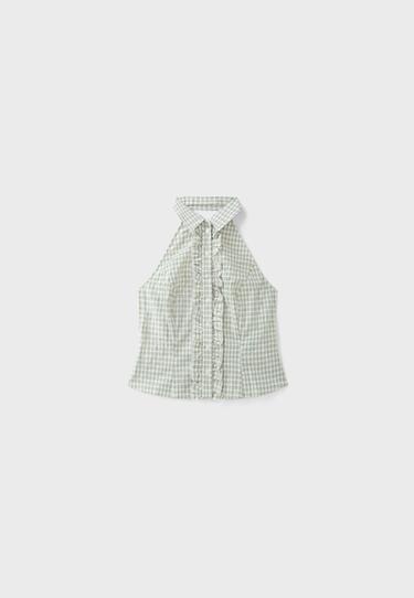 Check print halter top — Khaki 7
