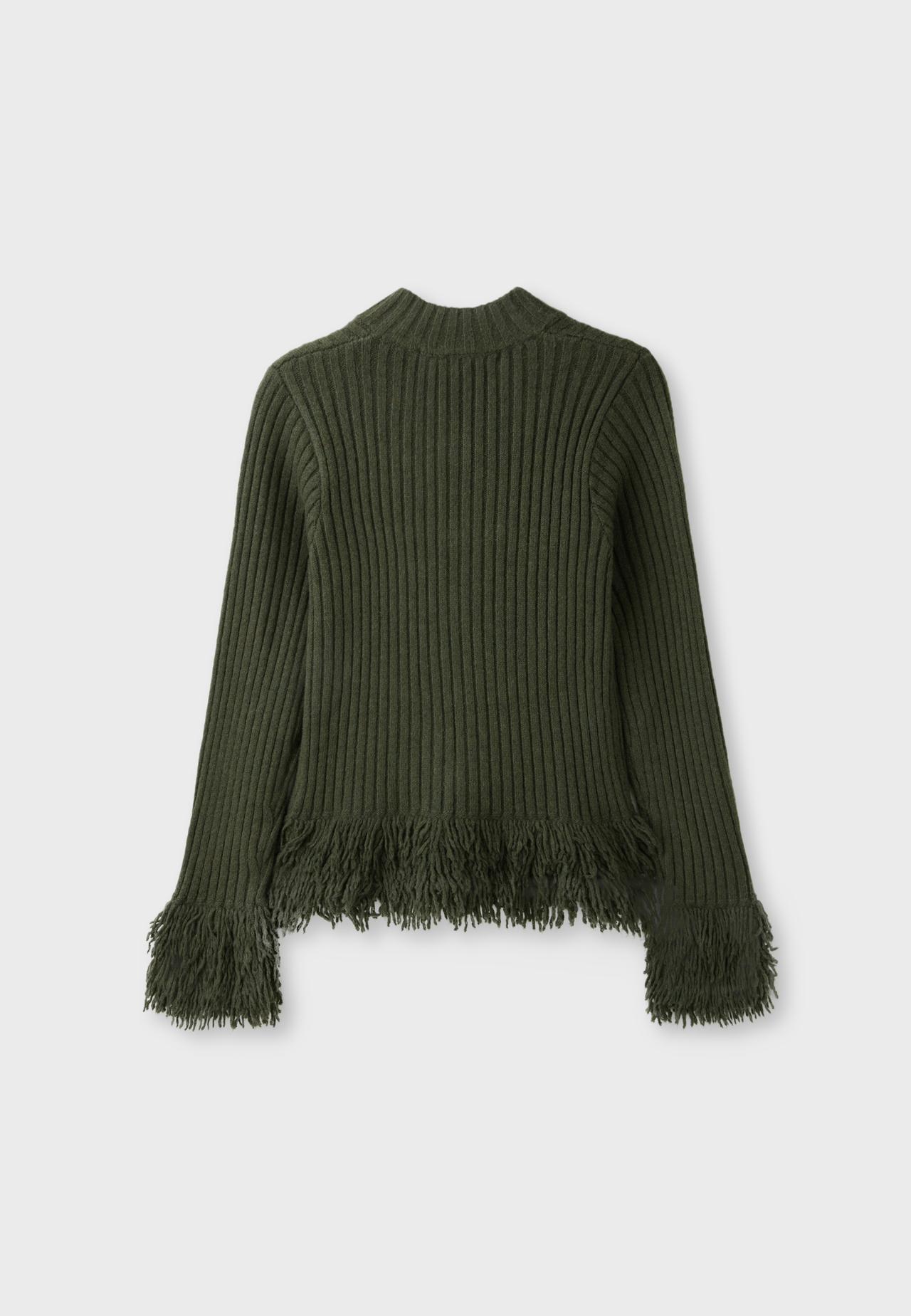 Fringed knit cardigan — Khaki