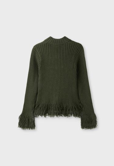 Fringed knit cardigan — Khaki 8