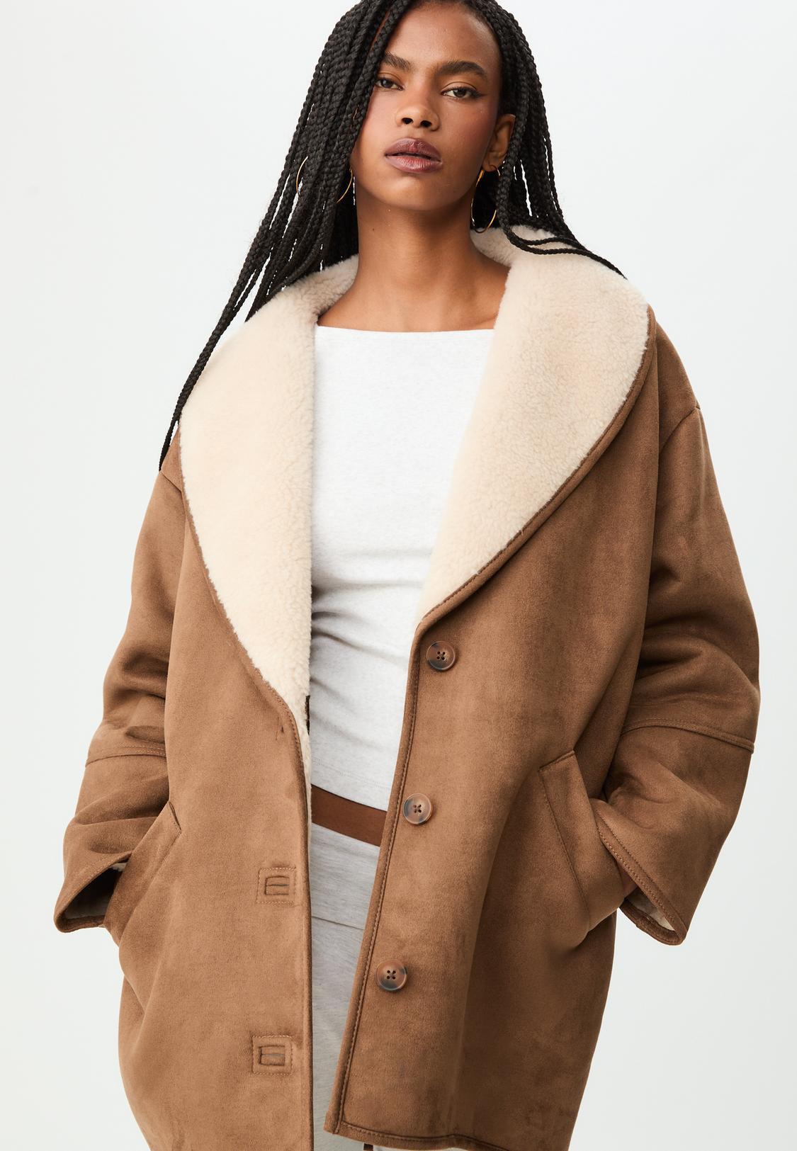 Short faux shearling lined coat