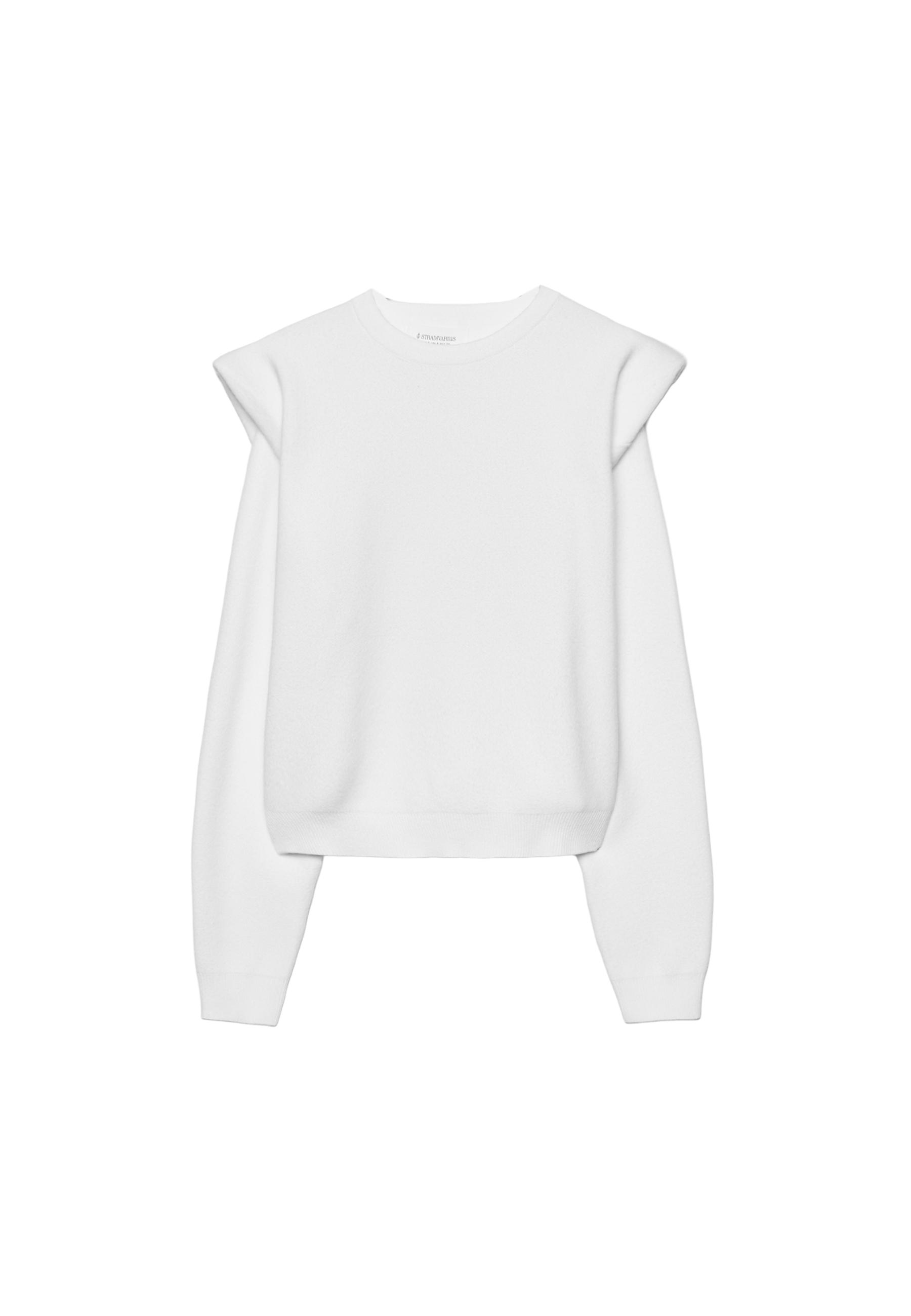 Knitted jumper with padded shoulders — Ecru