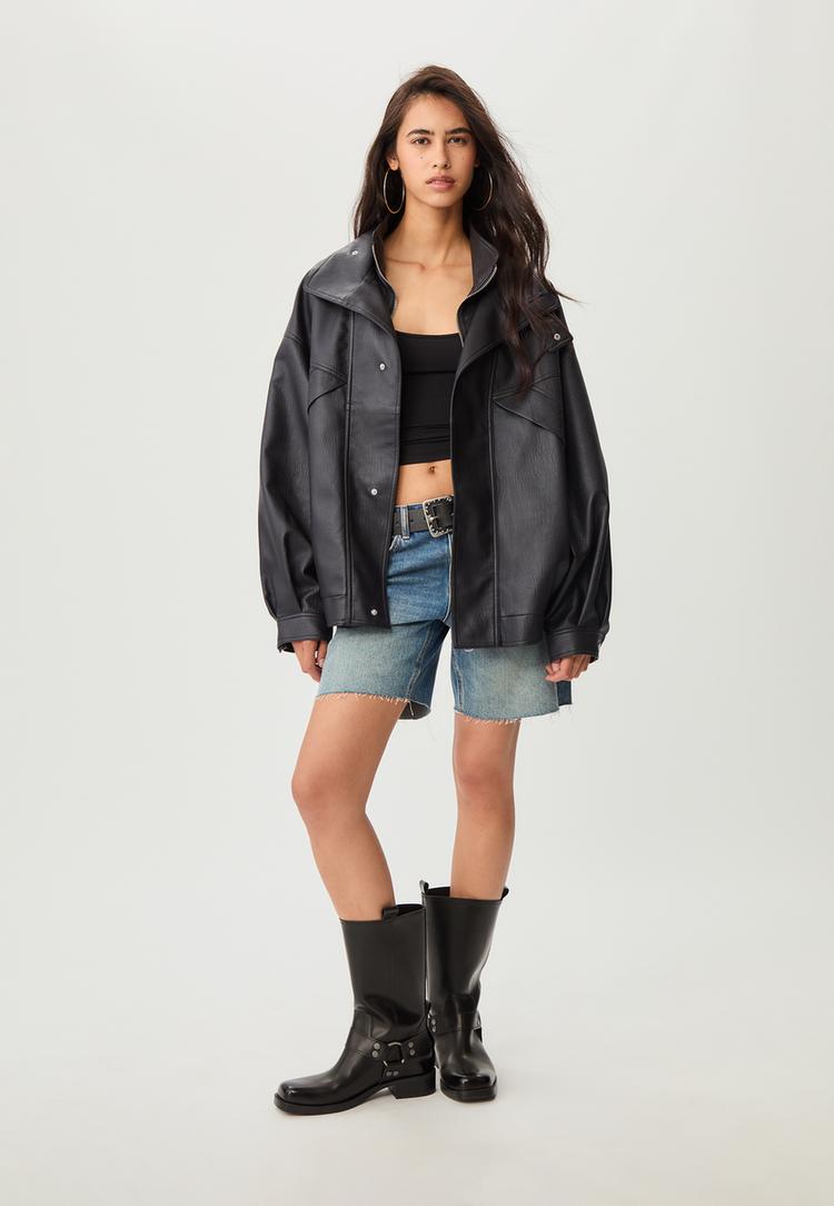oversize faux leather jacket