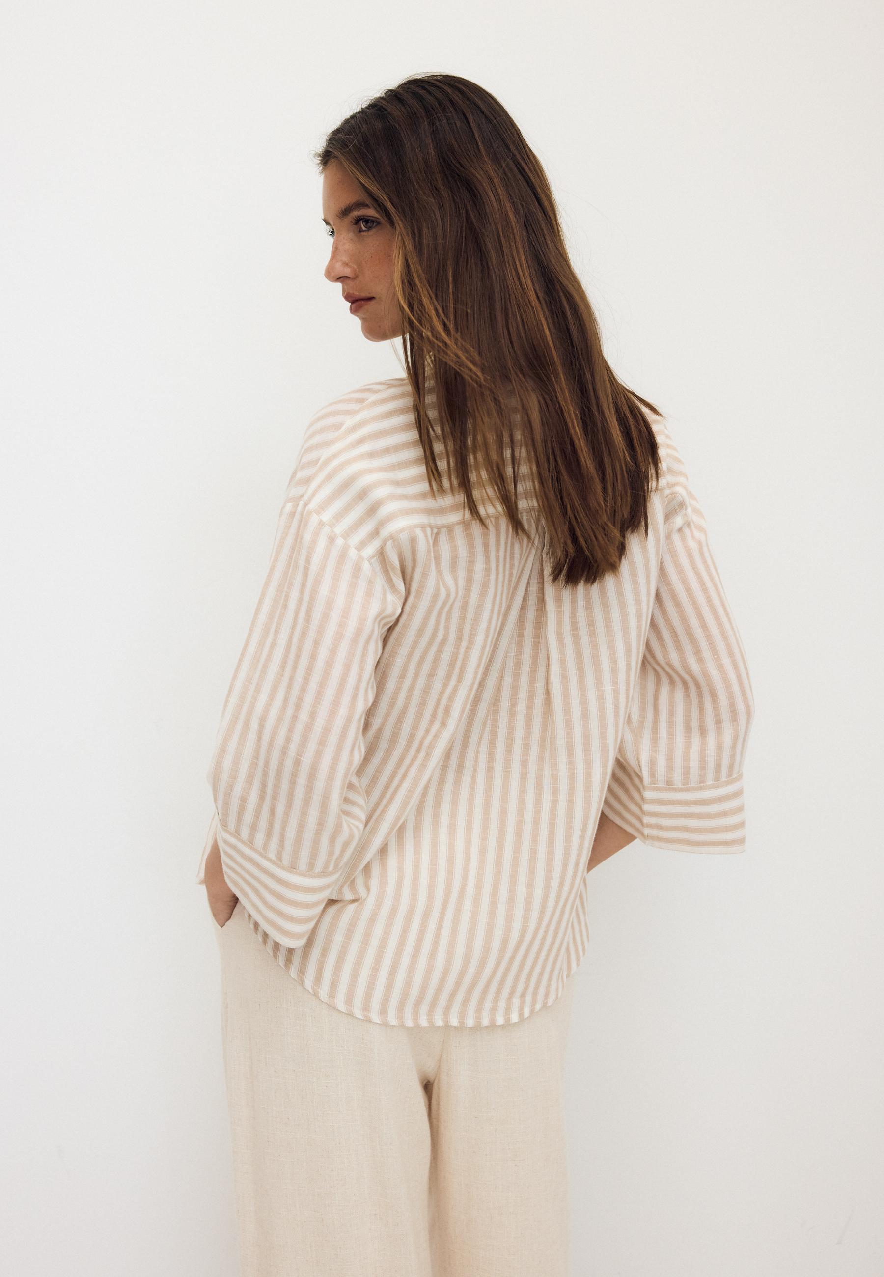 Linen-effect kimono sleeve shirt — Stone