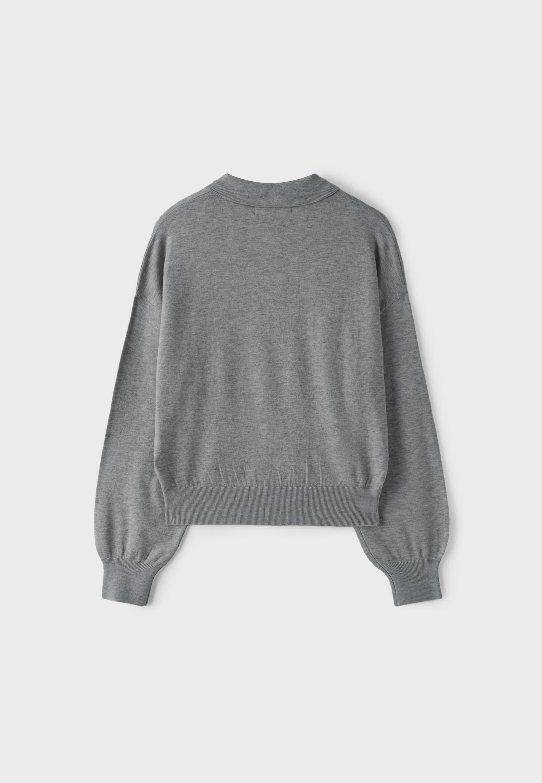 Polo collar knit sweater — Grey melange