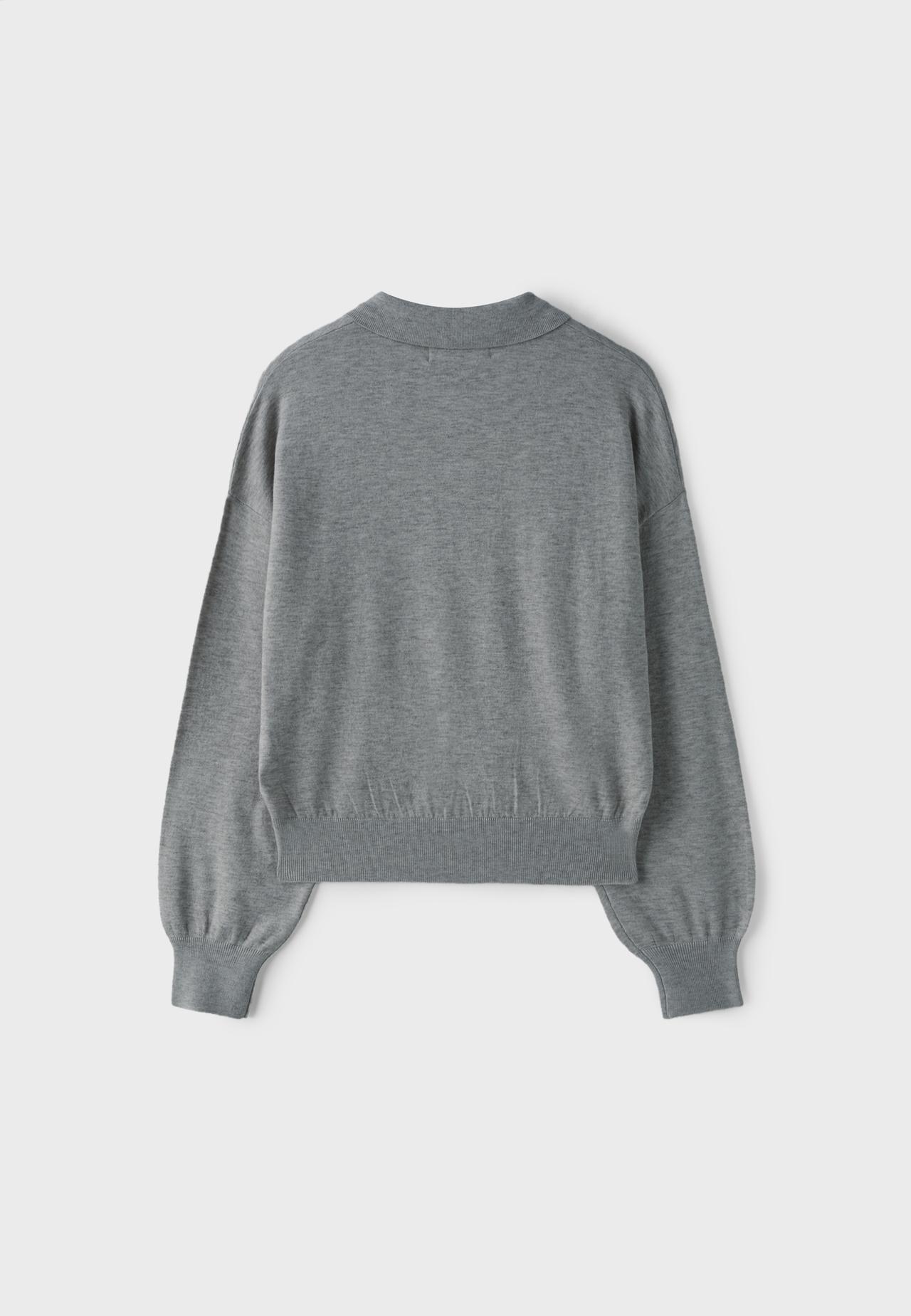 Polo collar knit jumper — Grey melange