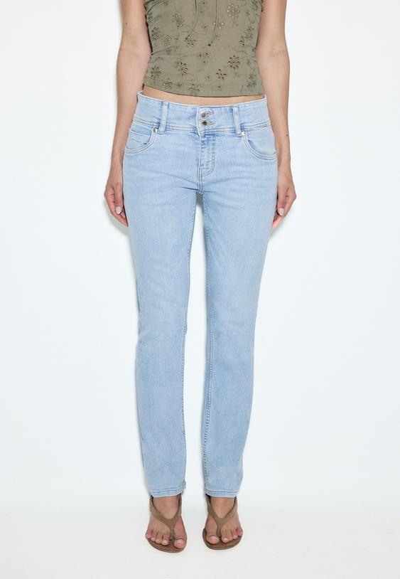 Stradivarius Blugi Slim Cu Talie Joasă Efect Prespălat Denim Albastru Mediu Deschis 32