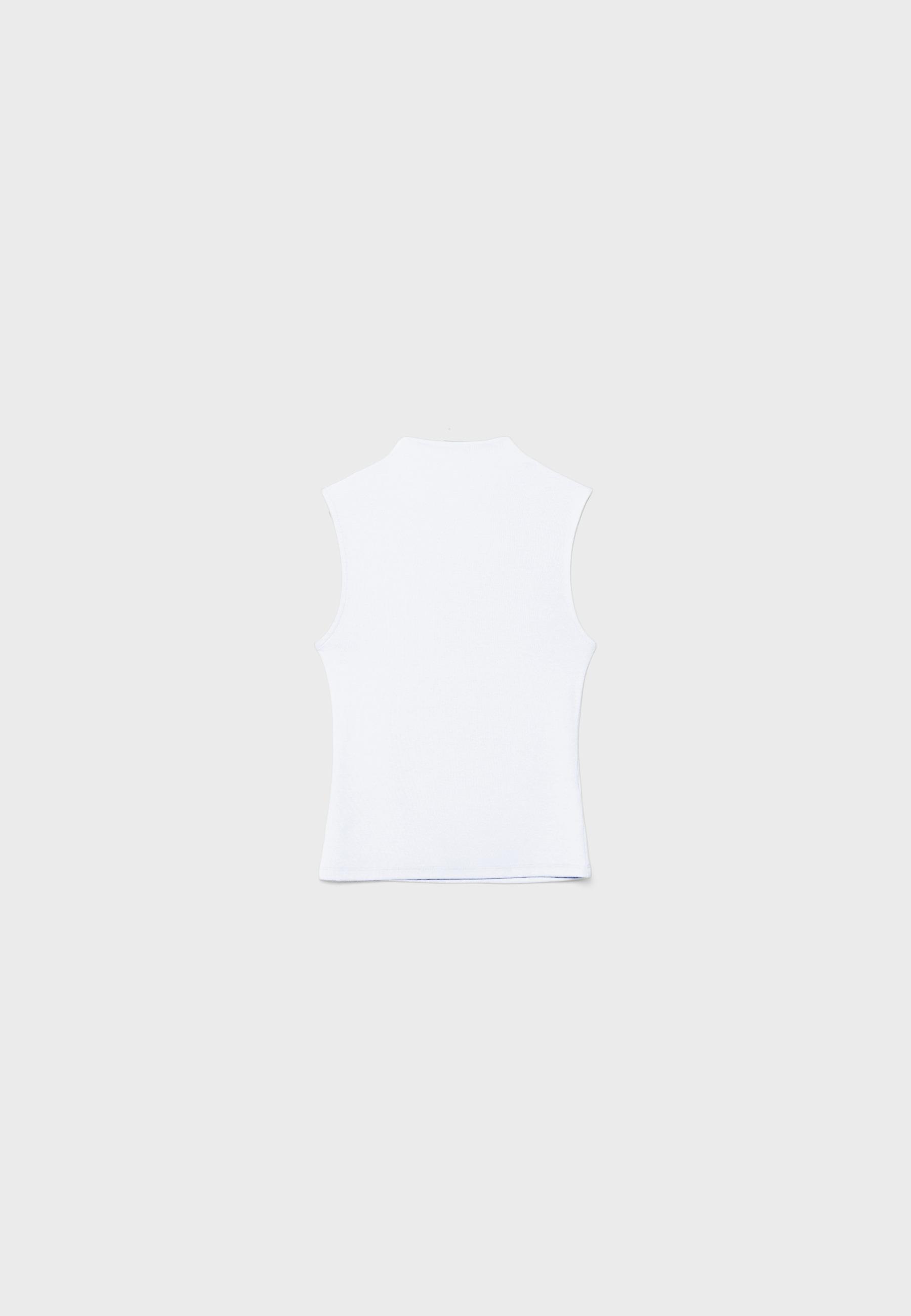 Sleeveless funnel neck T-shirt — White
