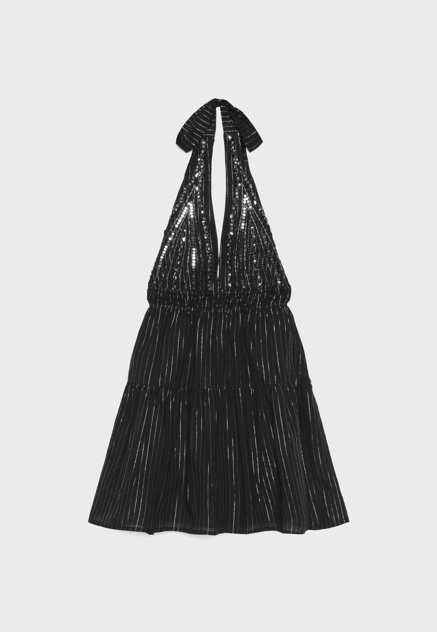 Beaded short halter dress — Black