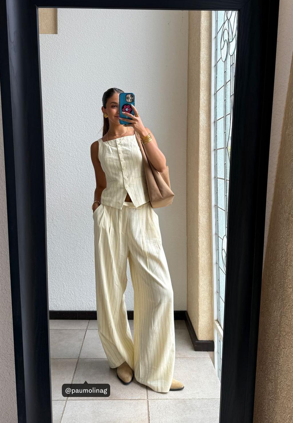 Flowing linen blend trousers with darts