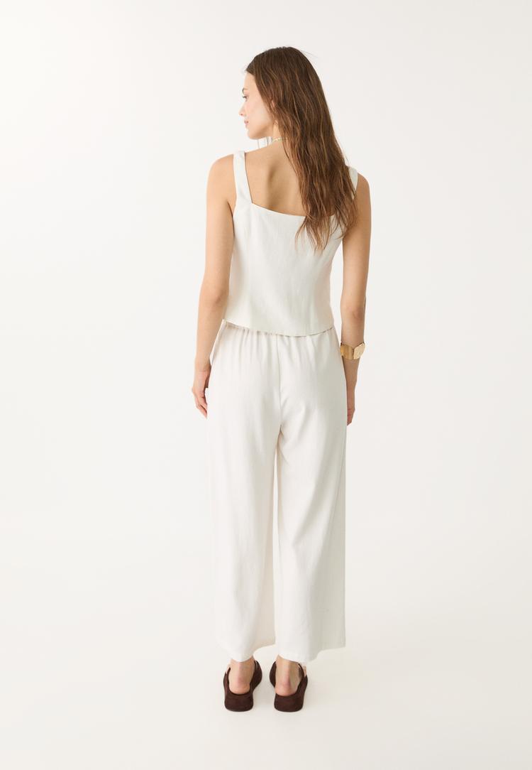 pantalon culotte pinzas con lino