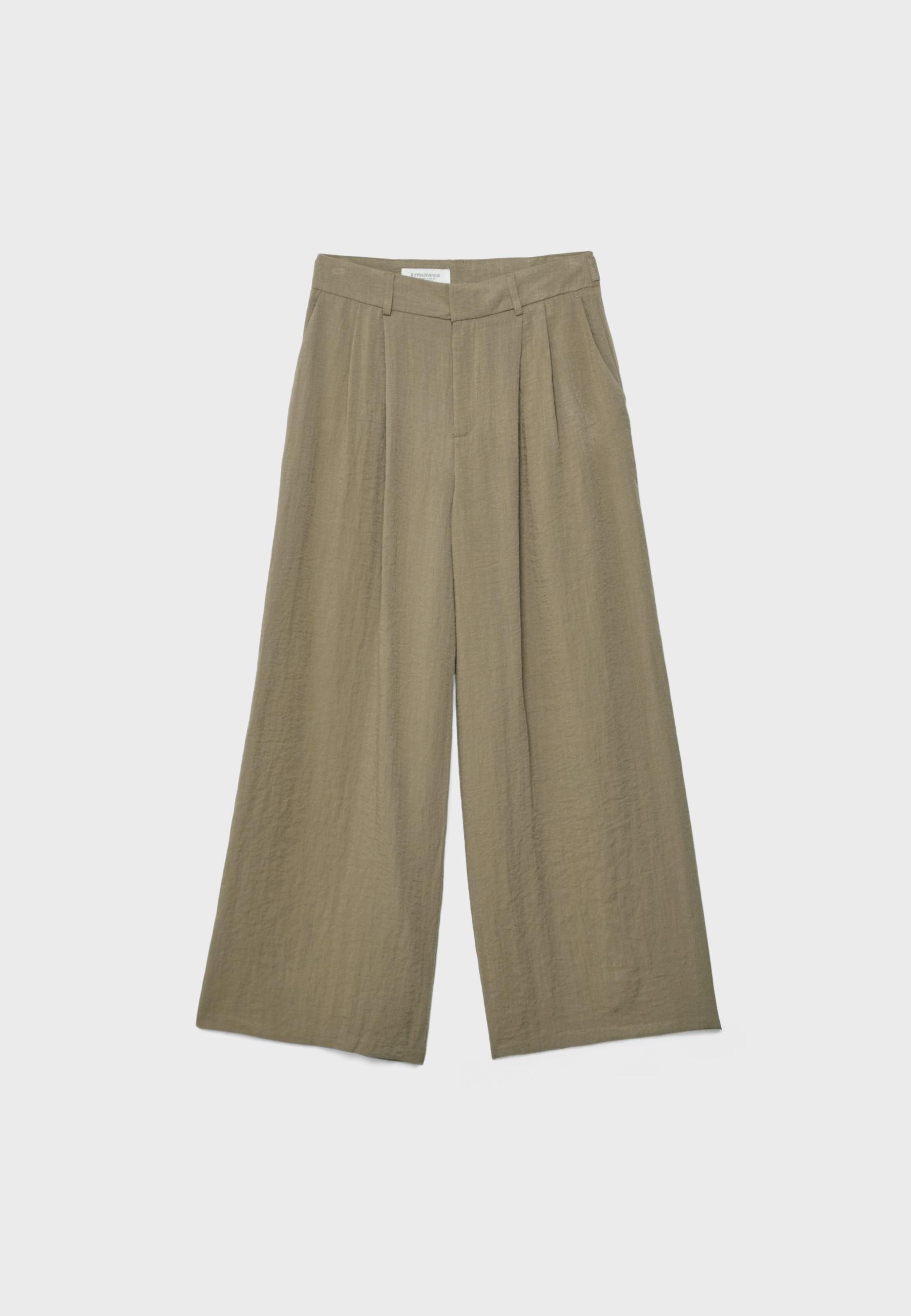 Ayarlanabilir düğmeli keten karışımlı bol paça pantolon - Görsel 8